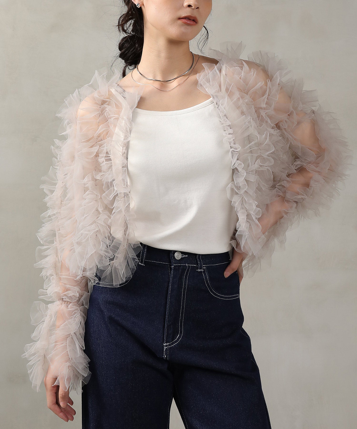 チュールフリル ギャザー ボレロ トップス