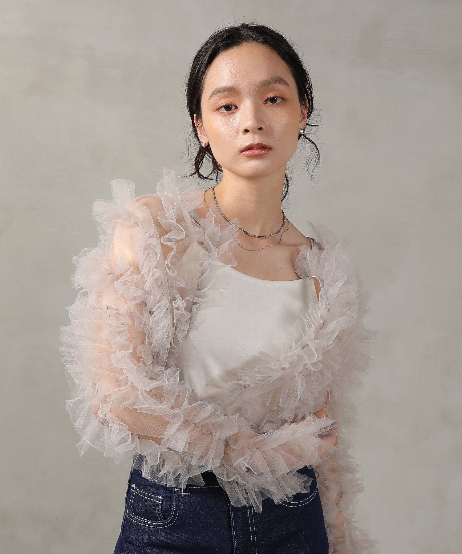 チュールフリル ギャザー ボレロ トップス