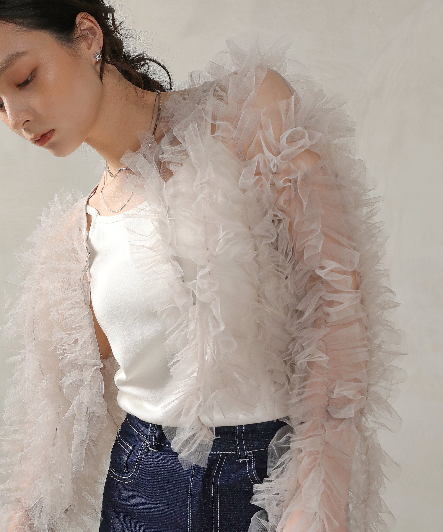 チュールフリル ギャザー ボレロ トップス