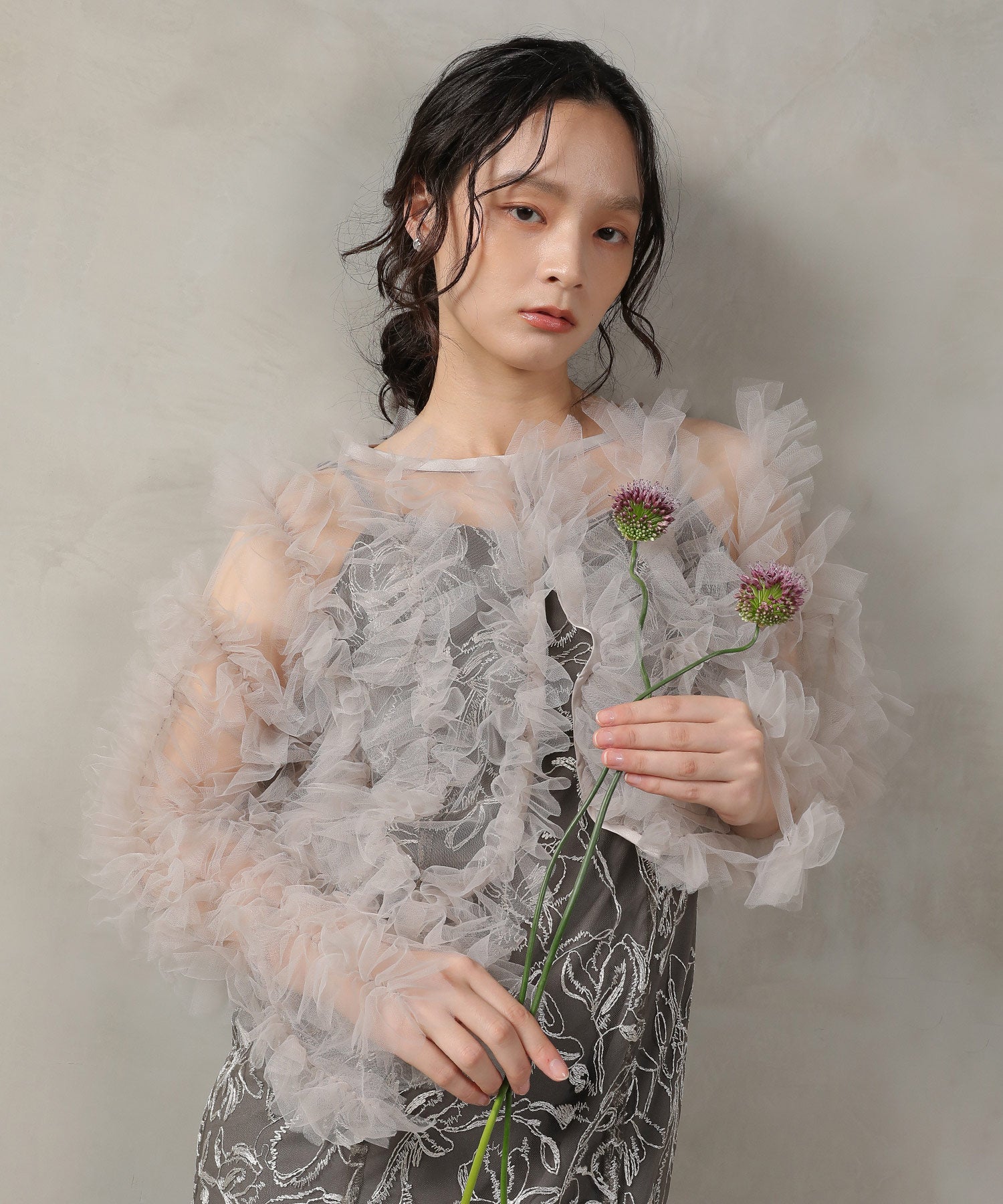 チュールフリル ギャザー ボレロ トップス