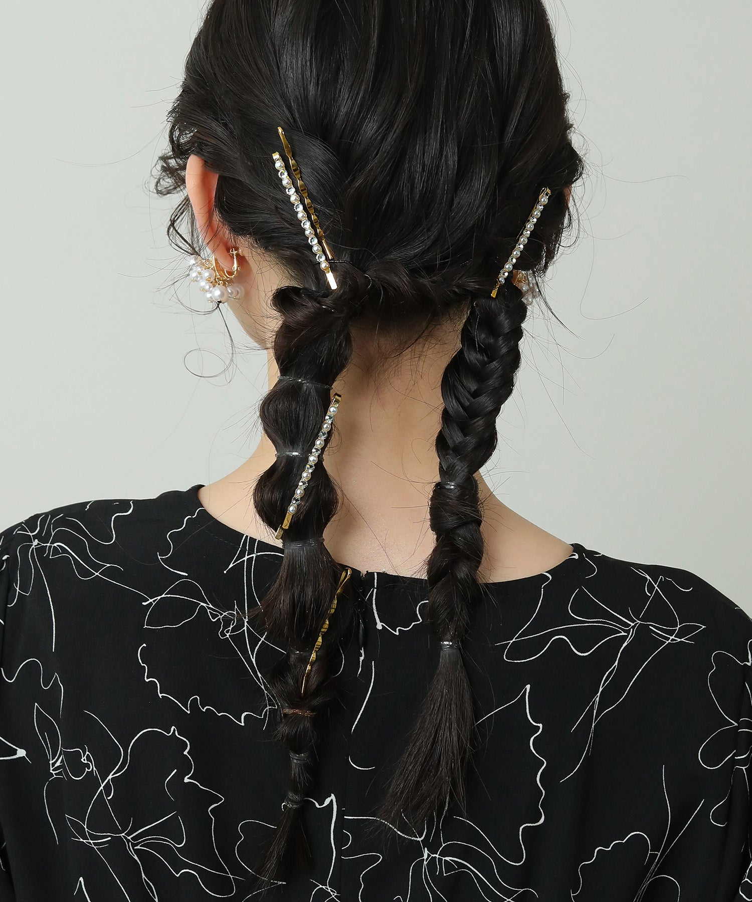 シンプル パール ビジュー スタイリッシュ ヘアピン 5本セット