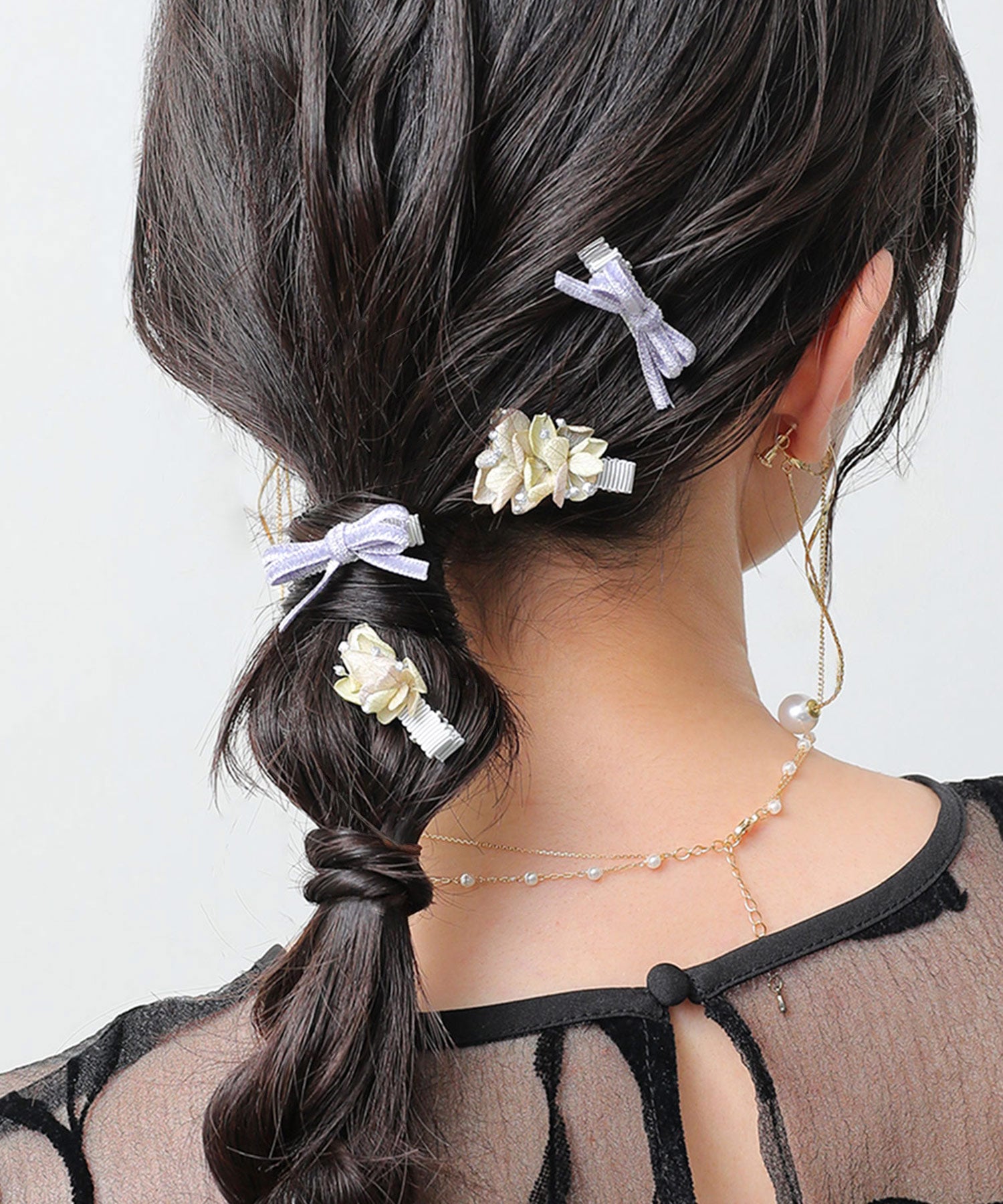 ドライフラワー ベロア リボン 紫陽花 ミニヘアクリップ 4本セット