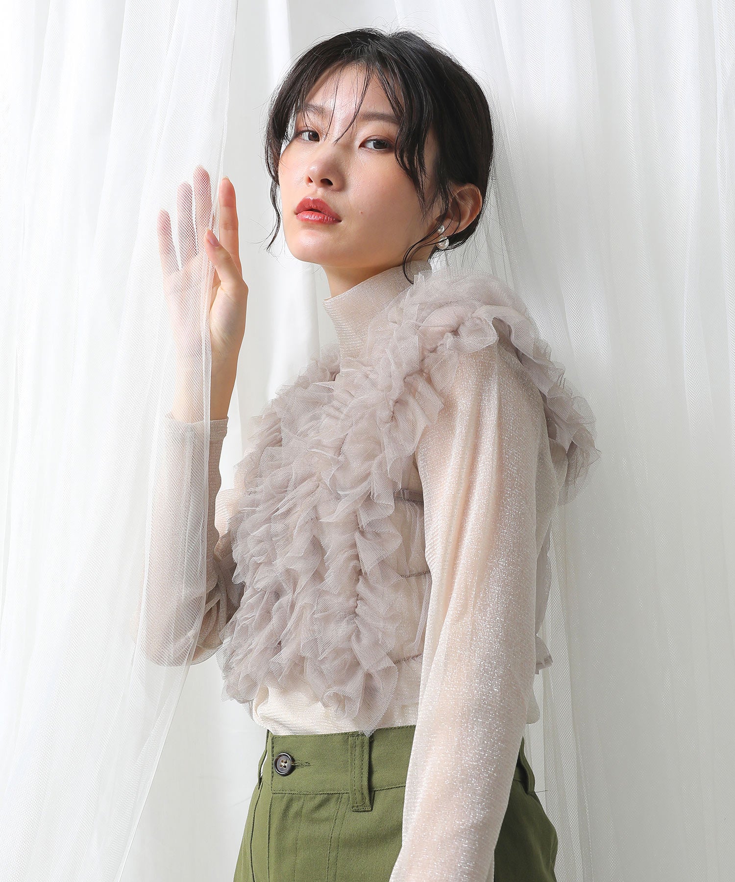 チュール フリル ベスト シアー トップス ワンピース 3点セット