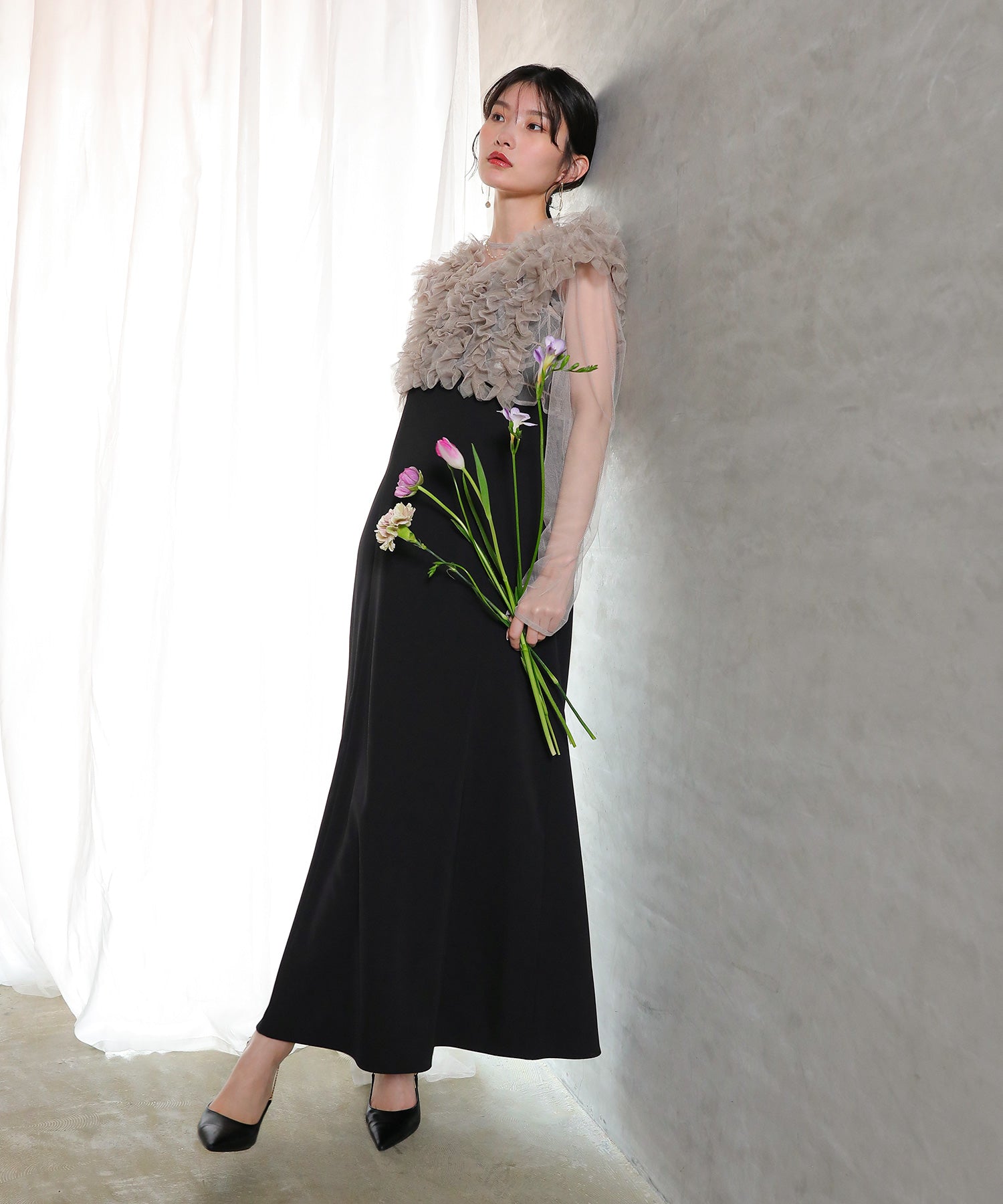 チュール フリル ベスト シアー トップス ワンピース 3点セット