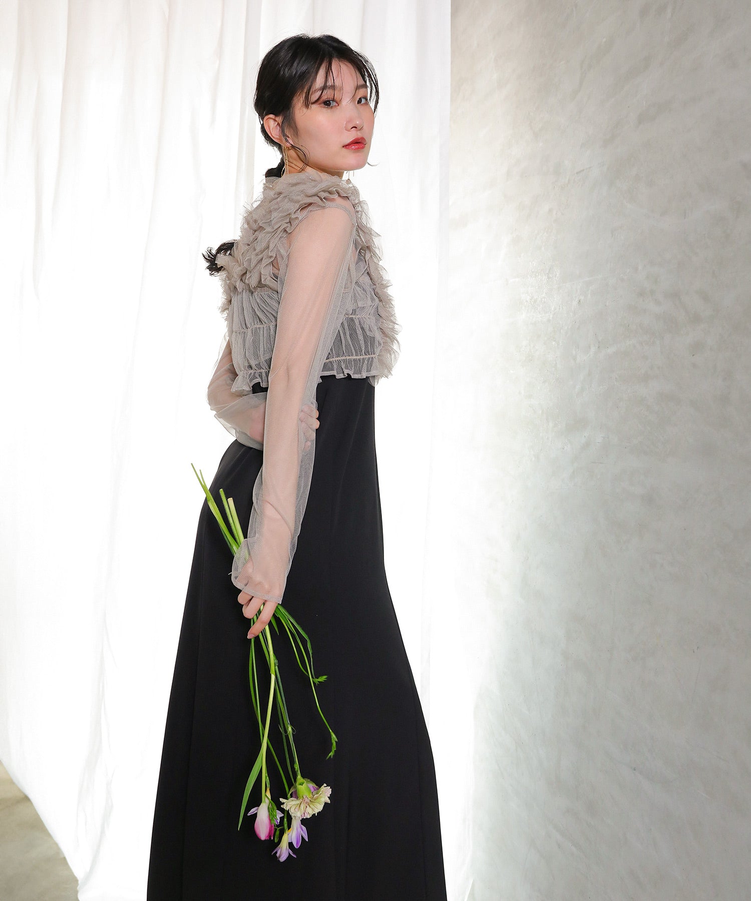 チュール フリル ベスト シアー トップス ワンピース 3点セット