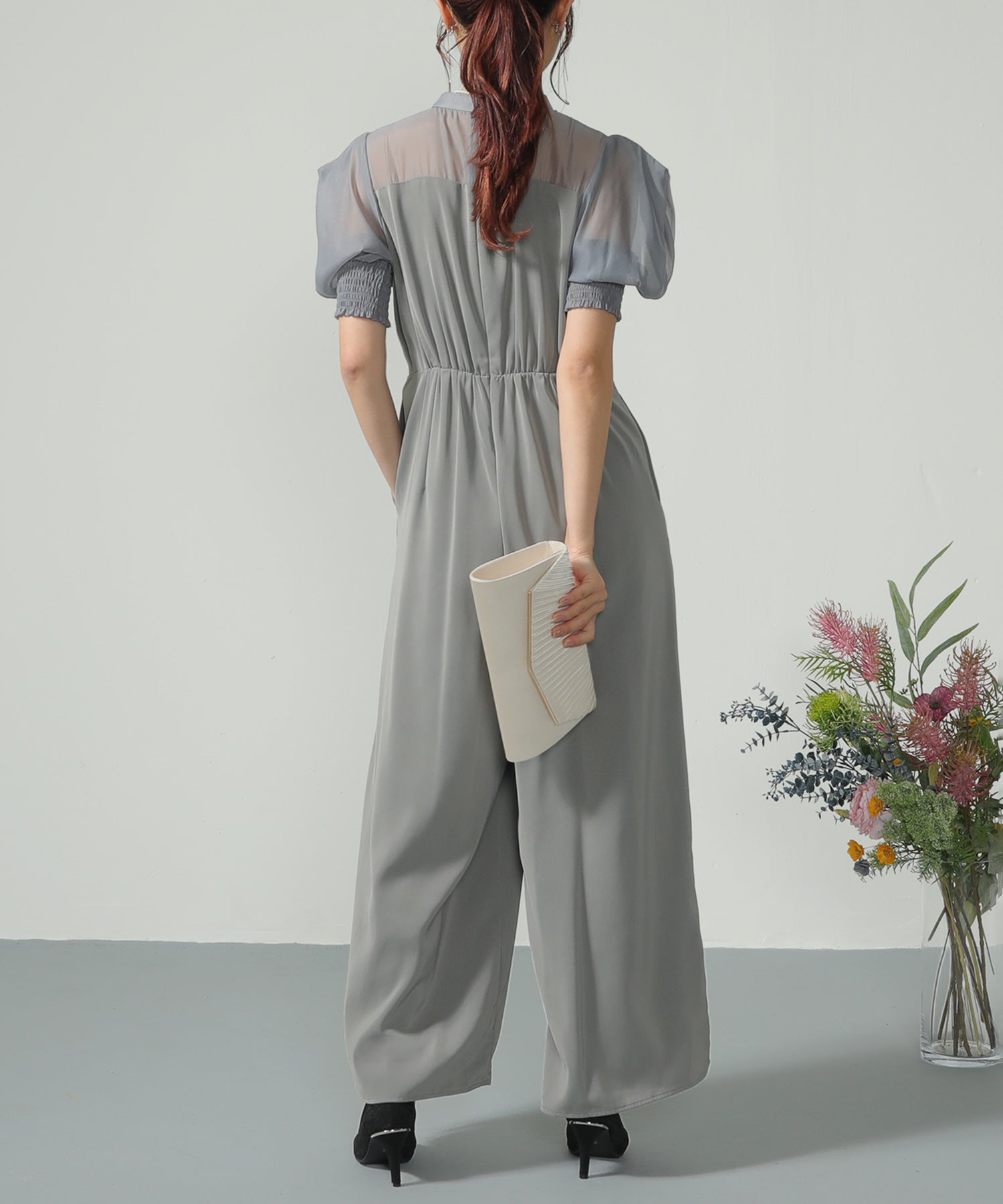 シアーボックススリーブ オケージョン パンツドレス 結婚式ドレス