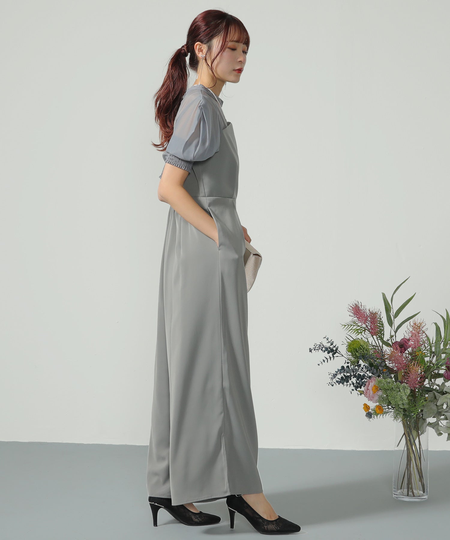 シアーボックススリーブ オケージョン パンツドレス 結婚式ドレス