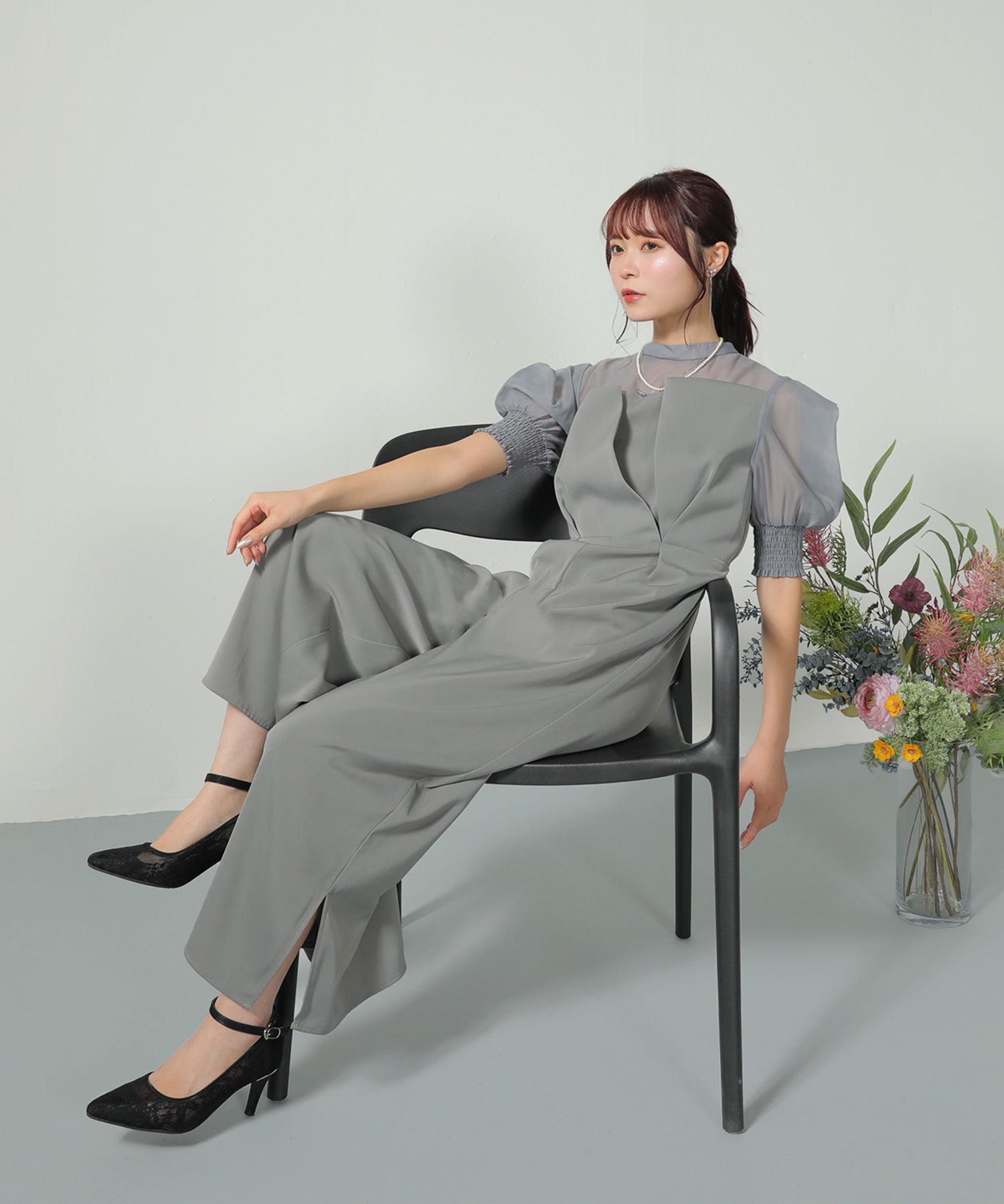 シアーボックススリーブ オケージョン パンツドレス 結婚式ドレス