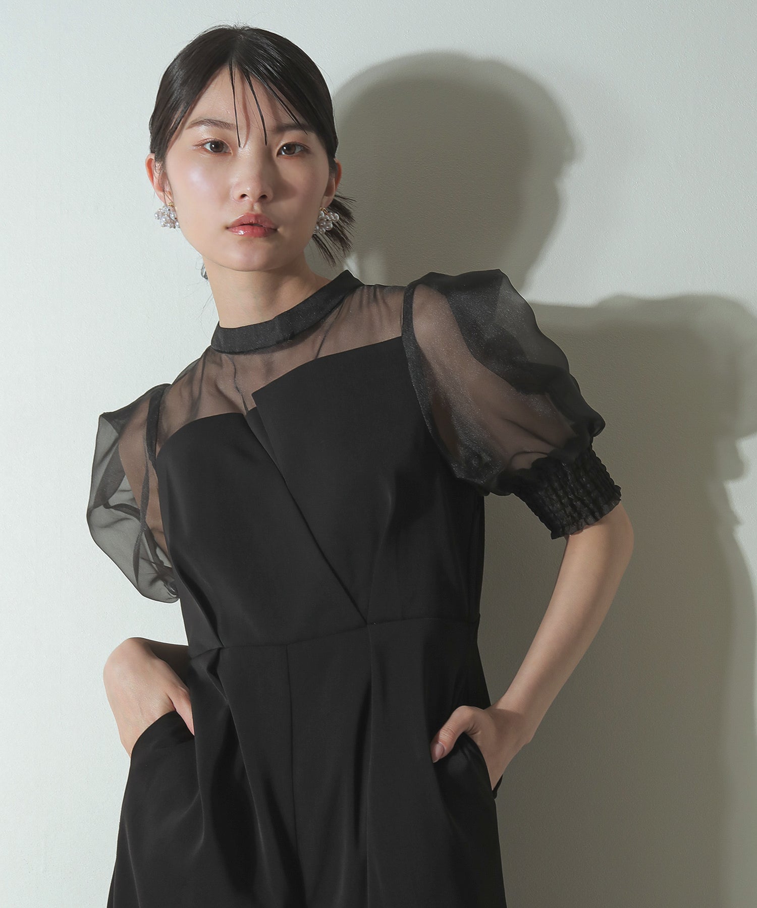 シアーボックススリーブ オケージョン パンツドレス 結婚式ドレス