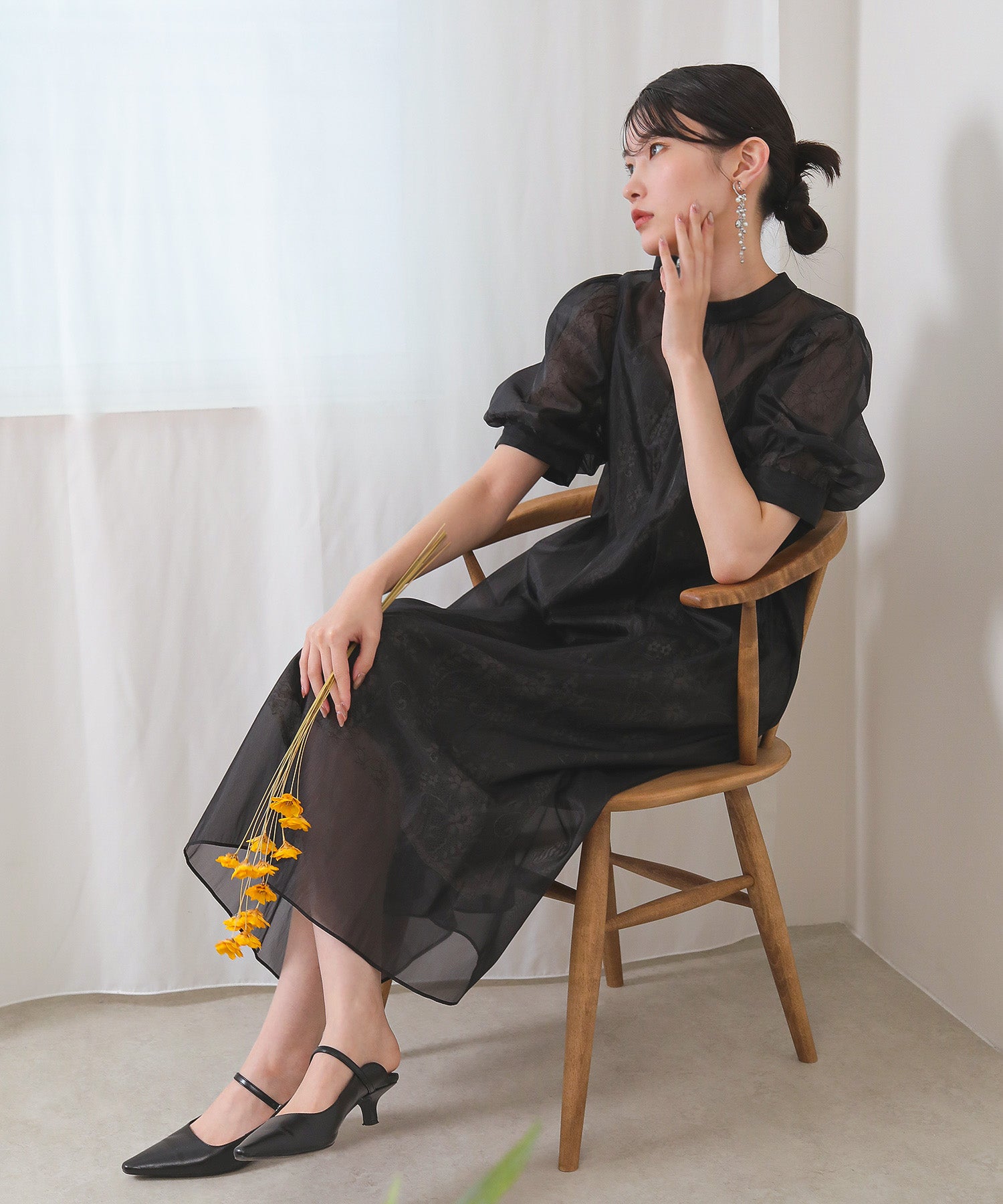 Aライン シアー オーバー ワンピース パーティードレス