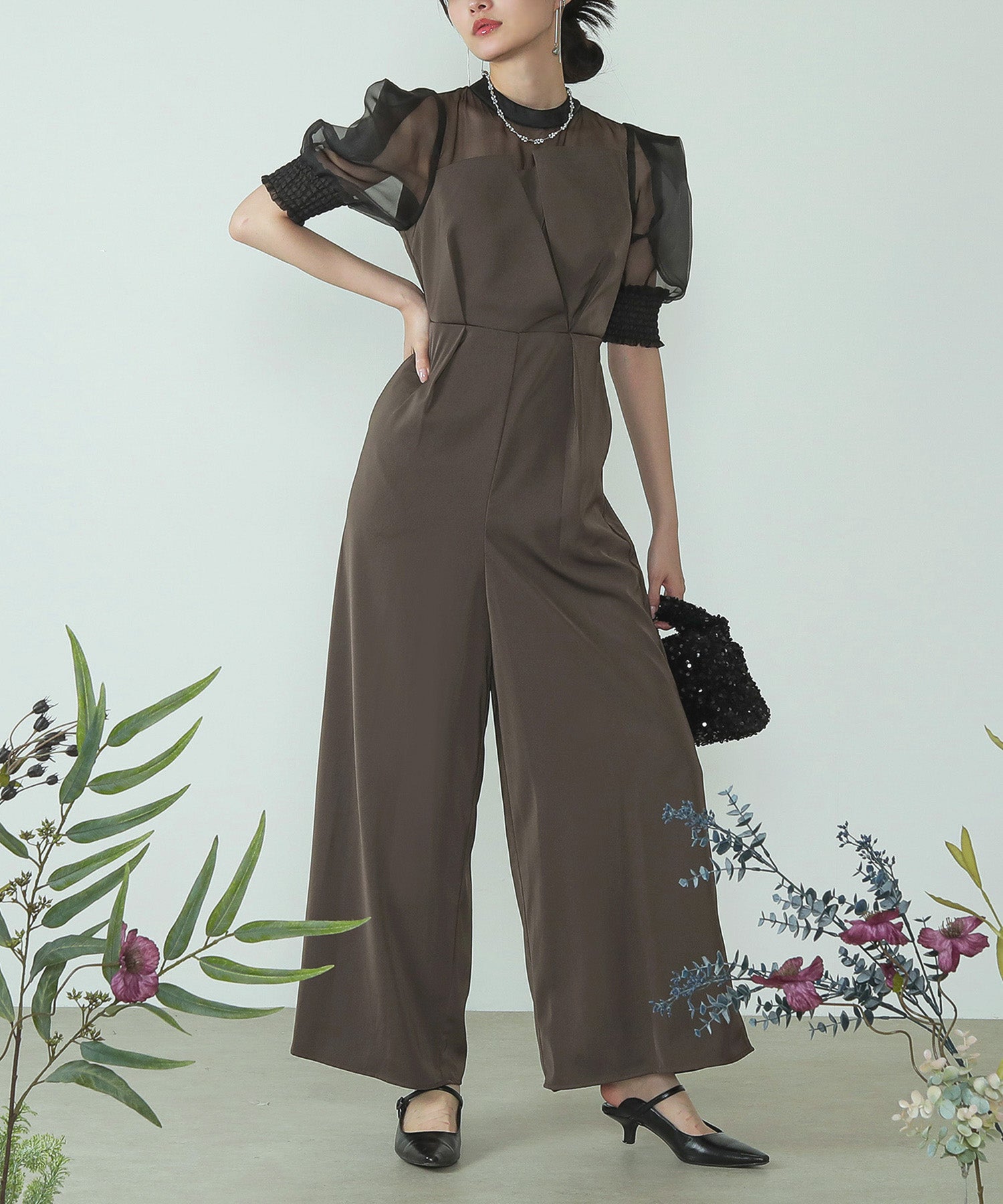 シアーボックススリーブ オケージョン パンツドレス 結婚式ドレス