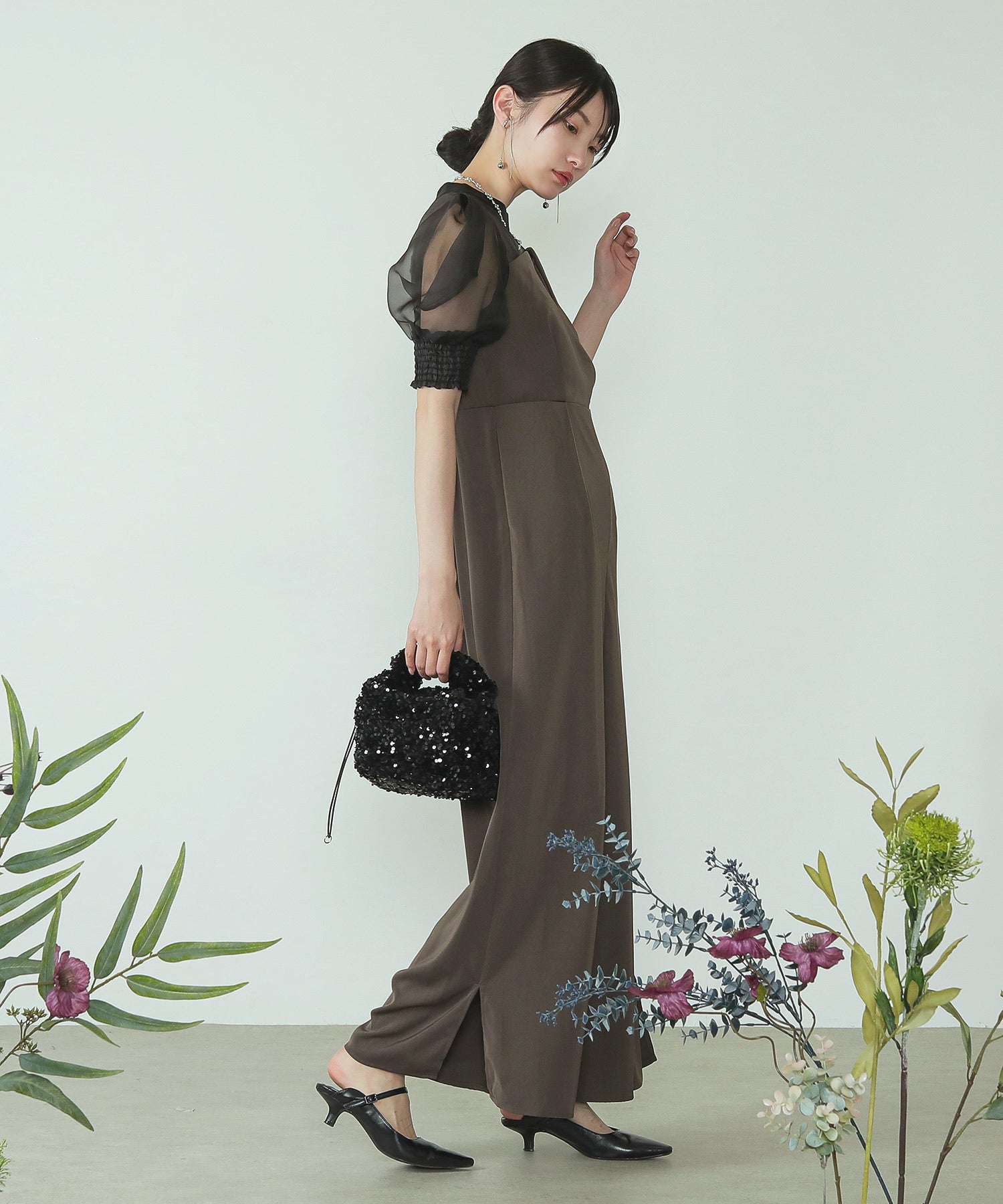 シアーボックススリーブ オケージョン パンツドレス 結婚式ドレス