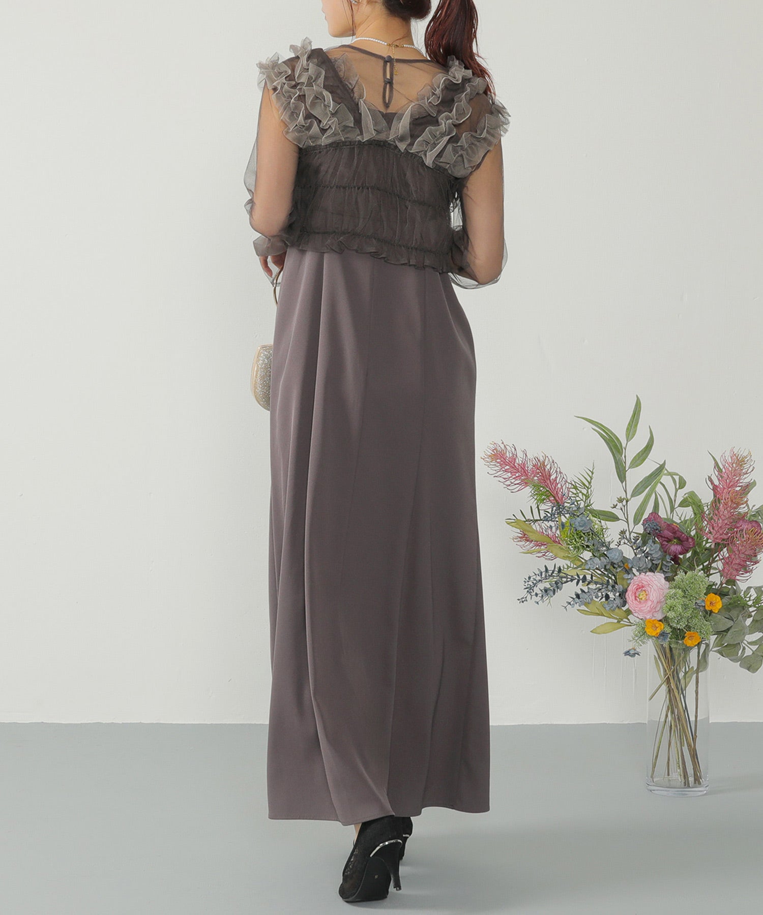 チュール フリル ベスト シアー トップス ワンピース 3点セット