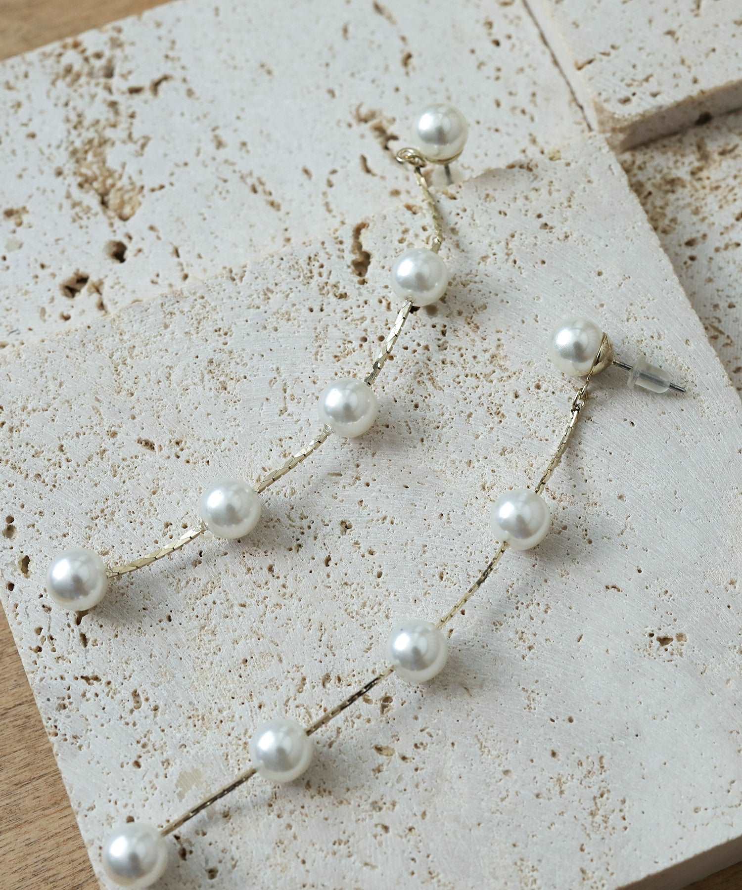 5連 パール ロング ピアス