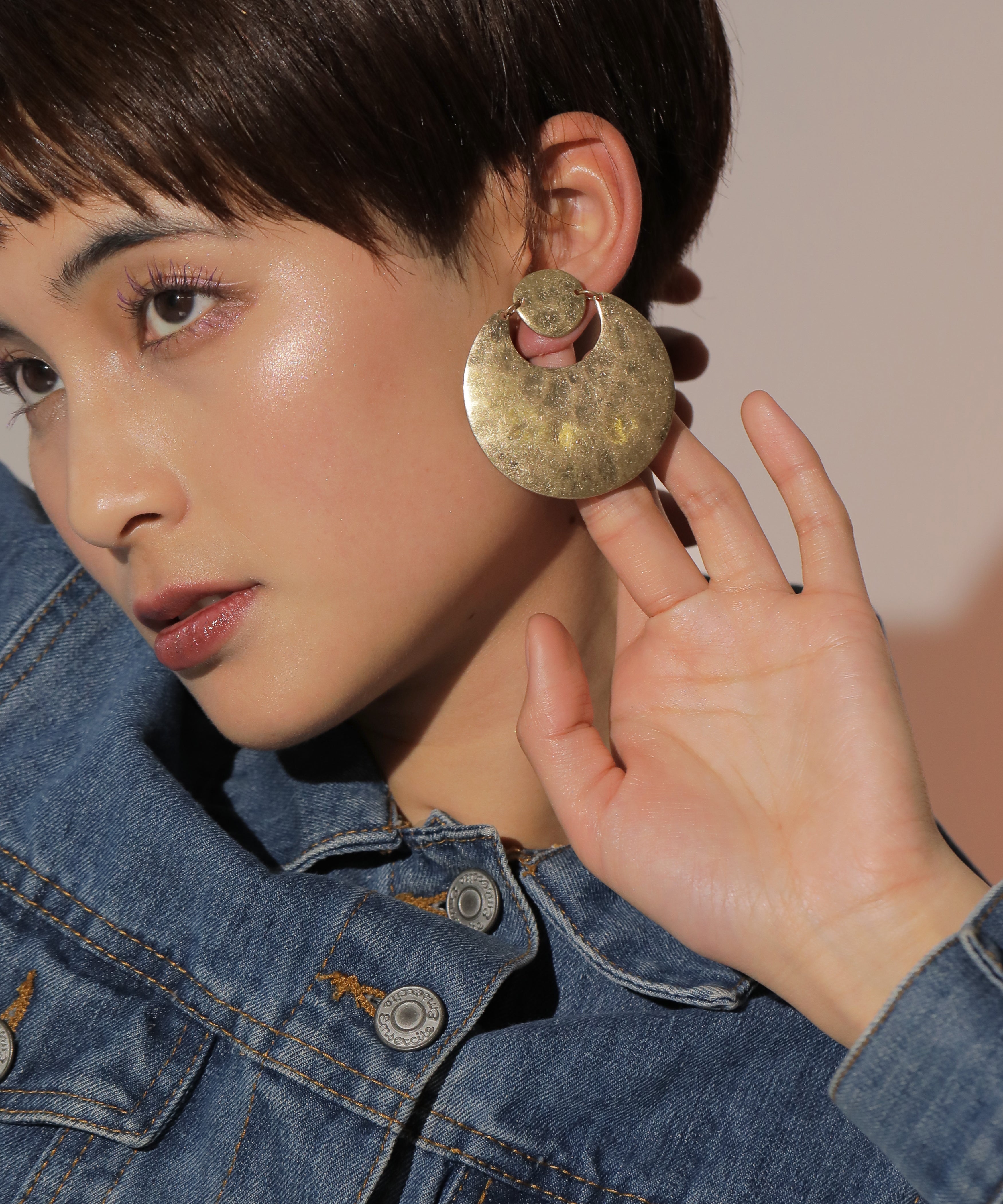 ビンテージ風 メタル ラウンド ピアス