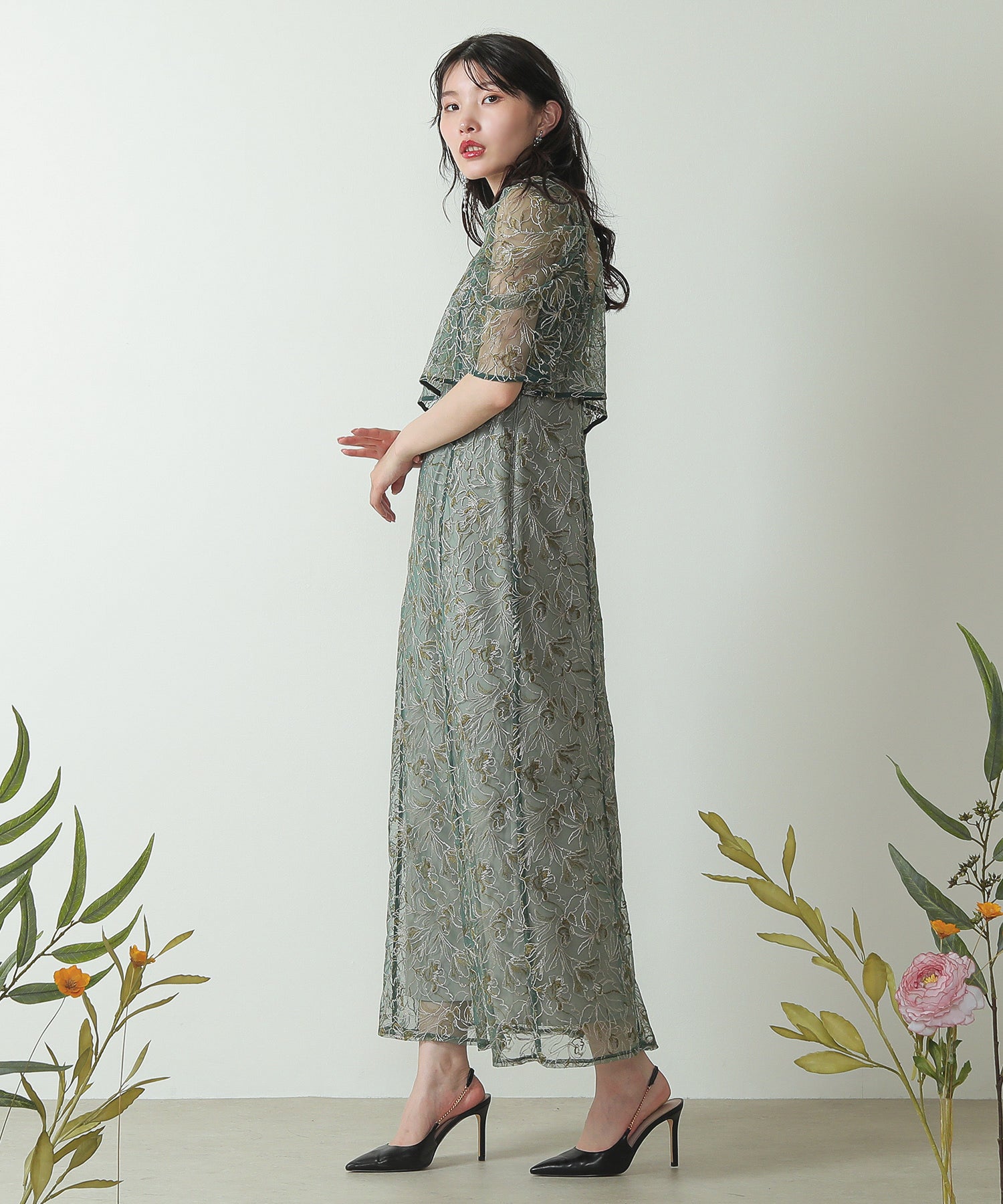 花柄刺繍 レースボレロ キャミワンピース 2点セット ドレス
