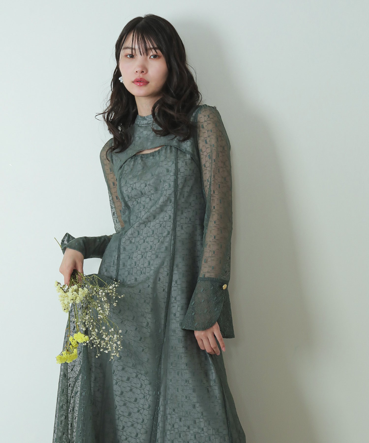 幾何学柄 レース ワンピース オケージョン ドレス 結婚式