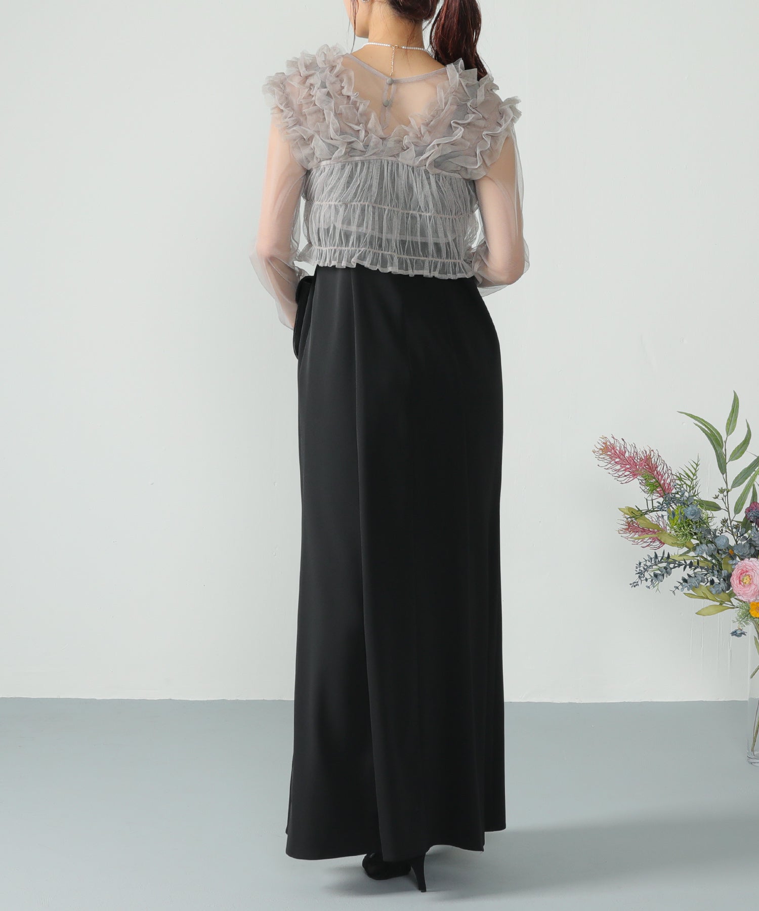 チュール フリル ベスト シアー トップス ワンピース 3点セット