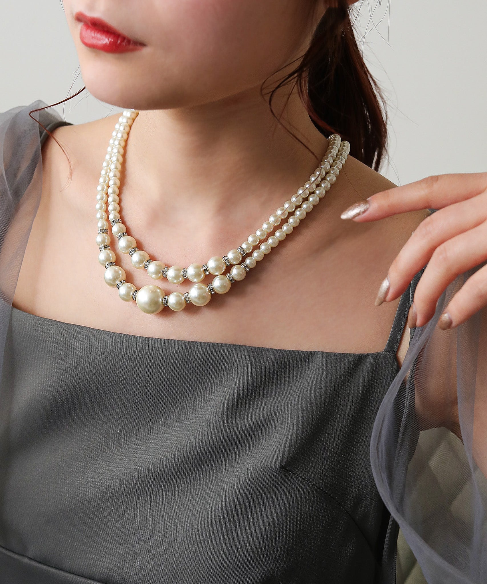 2連真珠ネックレス 真珠イヤリング - アクセサリー