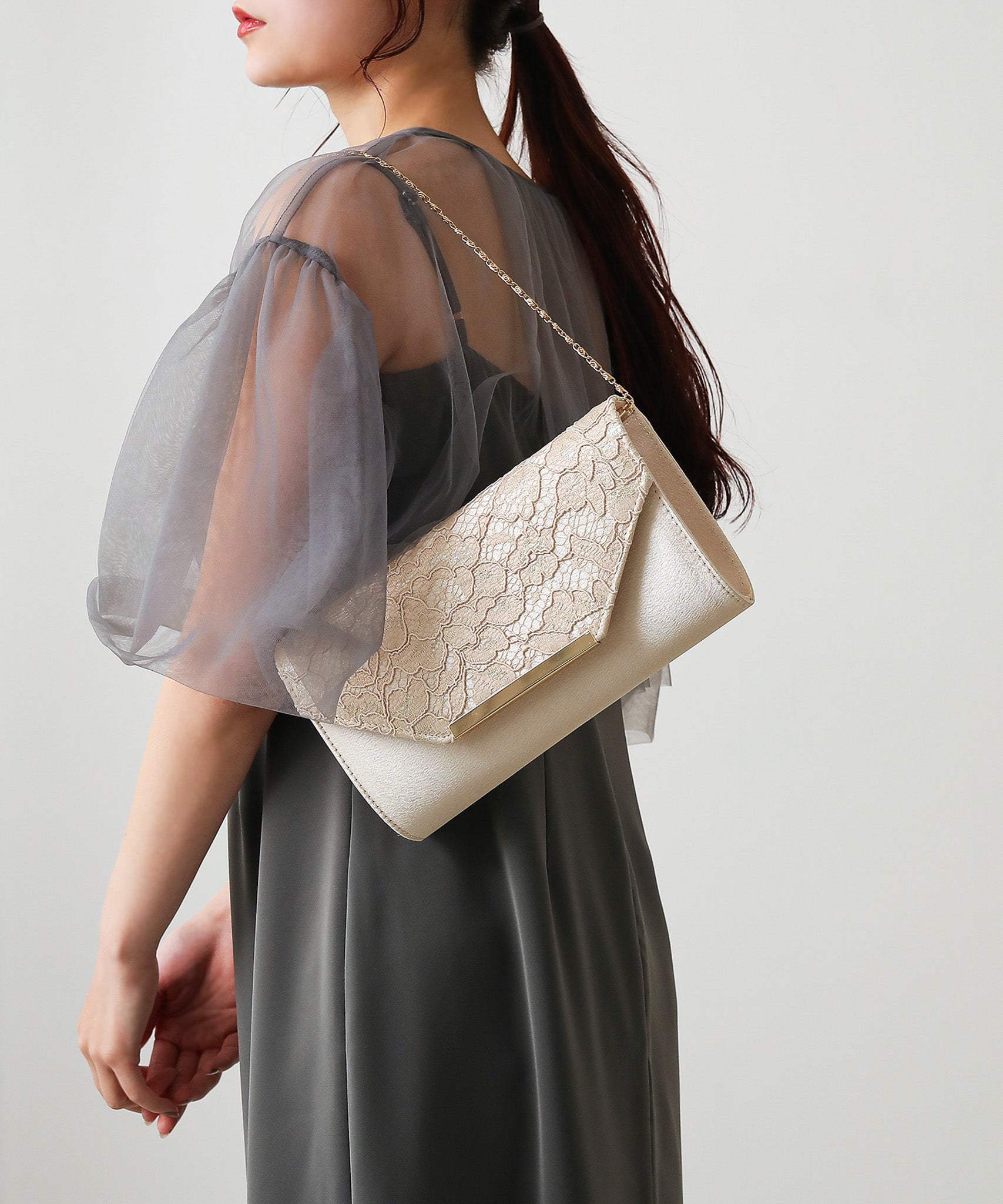 スクエア レター型 レース 3way パーティーバッグ