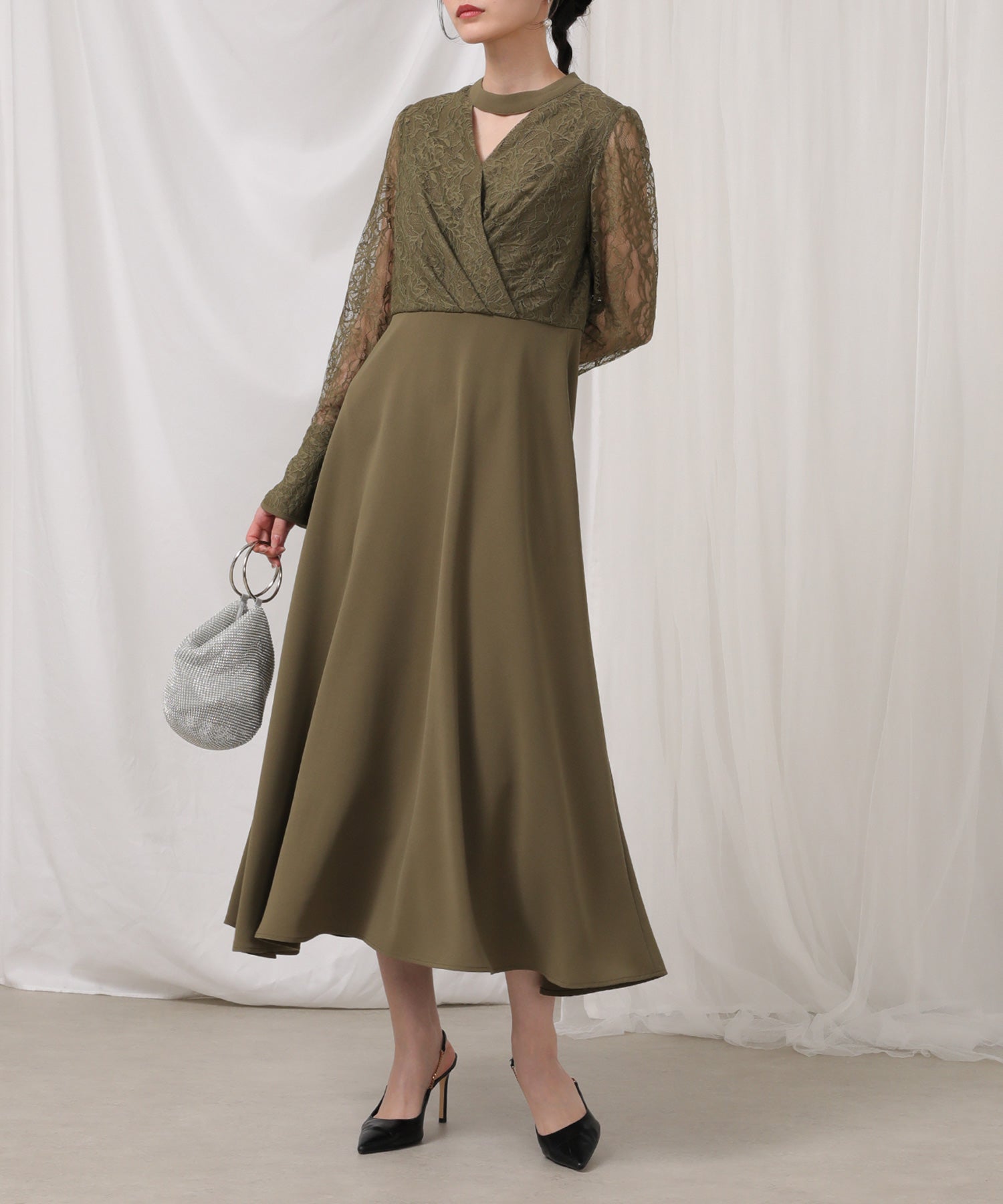 フラワー レース トライアングルデザイン ワンピース ドレス