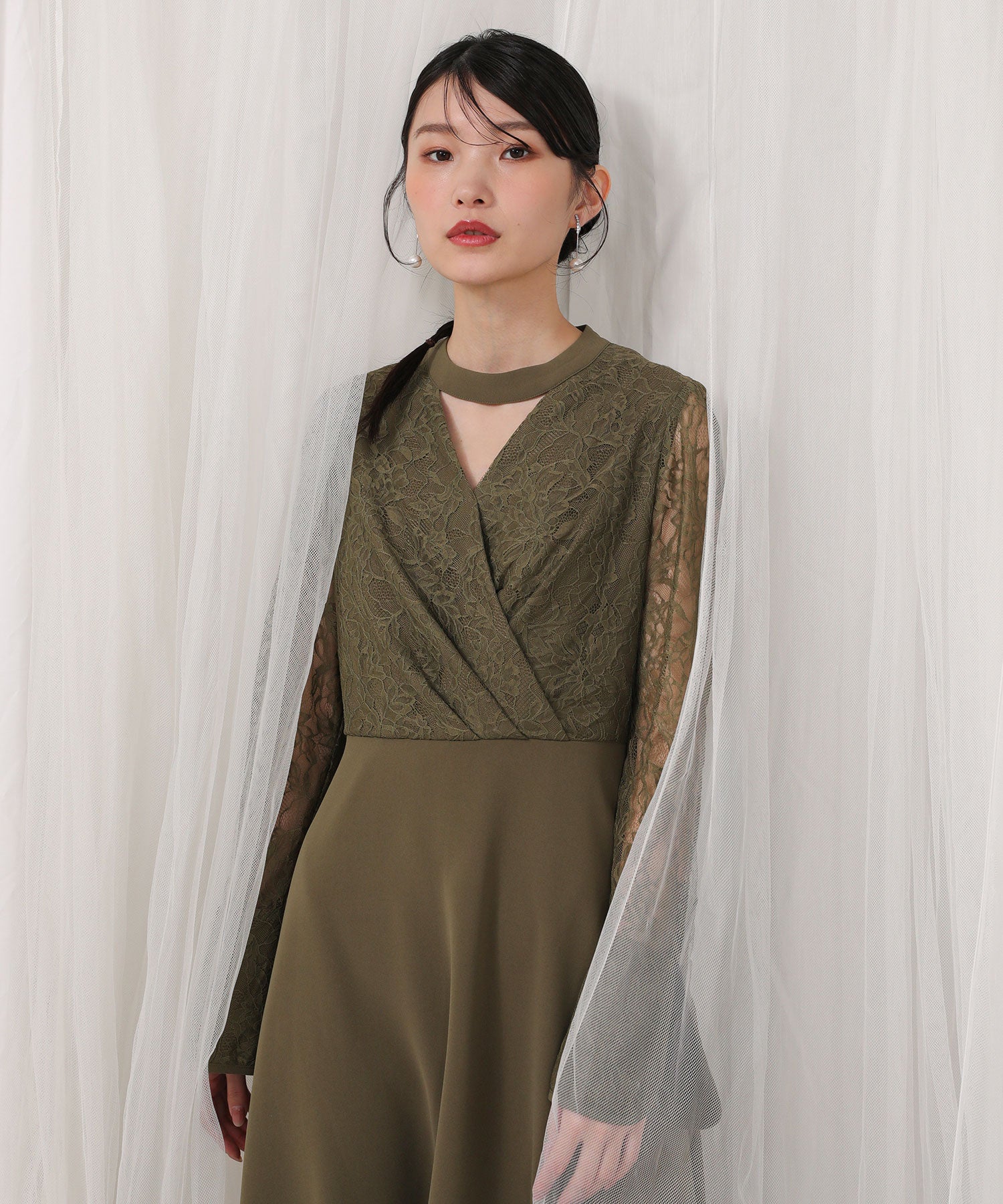 フラワー レース トライアングルデザイン ワンピース ドレス