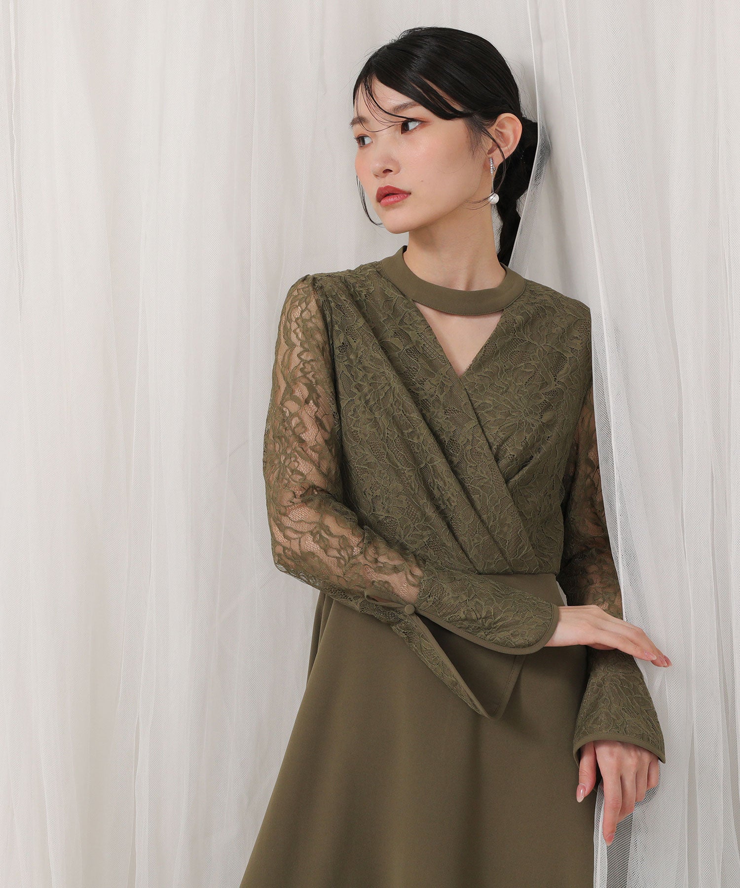 フラワー レース トライアングルデザイン ワンピース ドレス