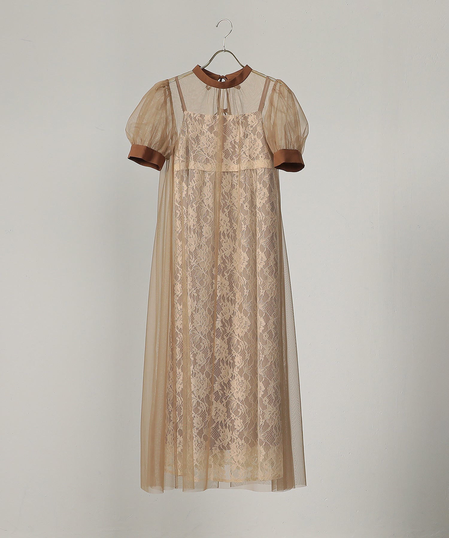 チュール バック リボン レースキャミワンピ 2点セット