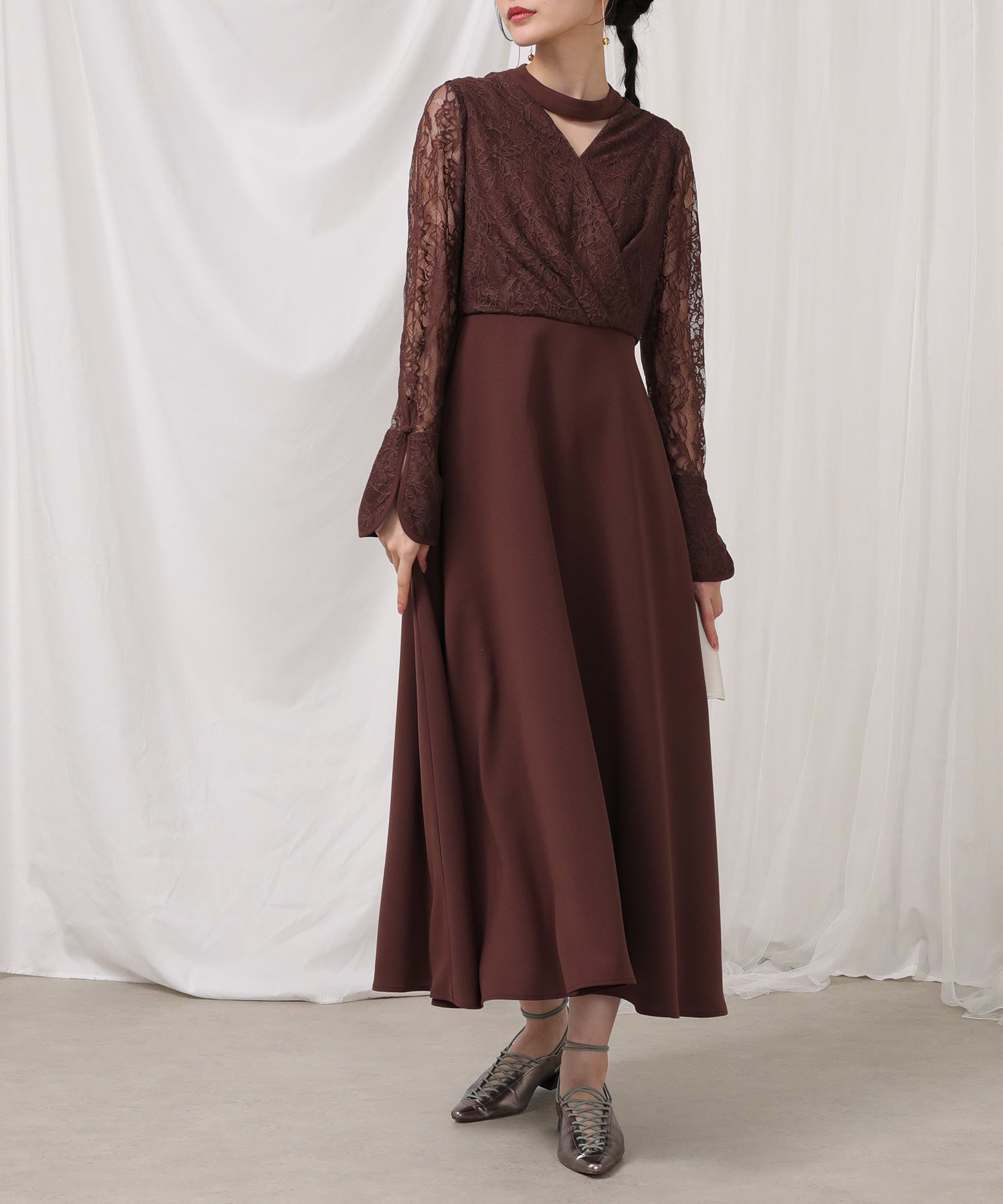 フラワー レース トライアングルデザイン ワンピース ドレス