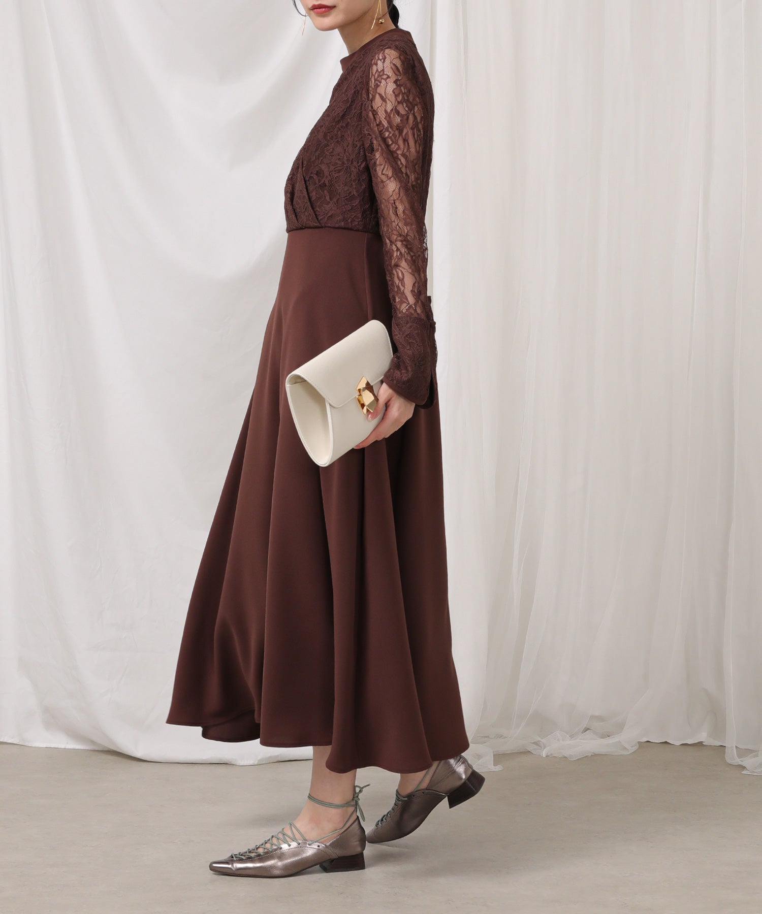 フラワー レース トライアングルデザイン ワンピース ドレス