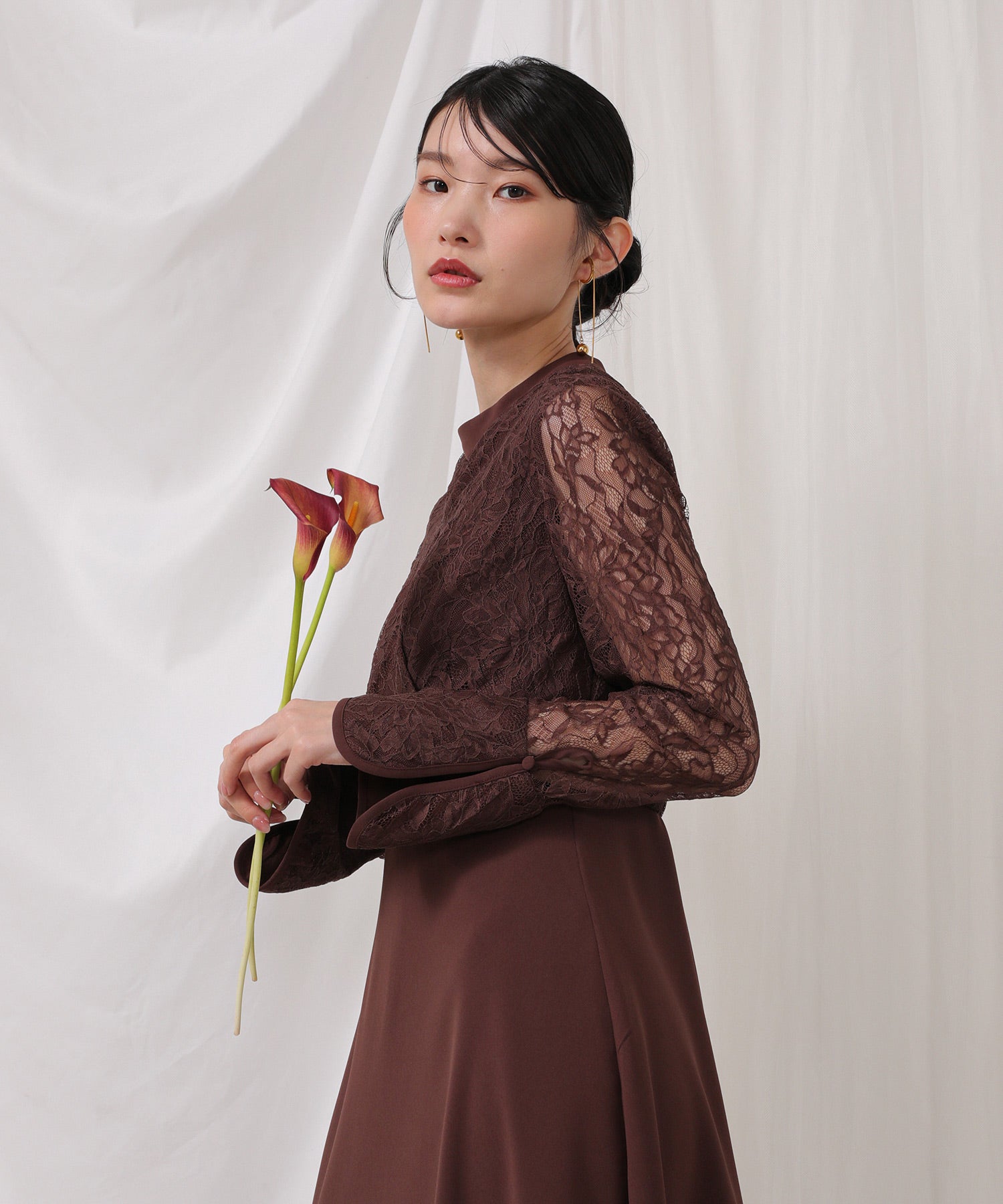 フラワー レース トライアングルデザイン ワンピース ドレス