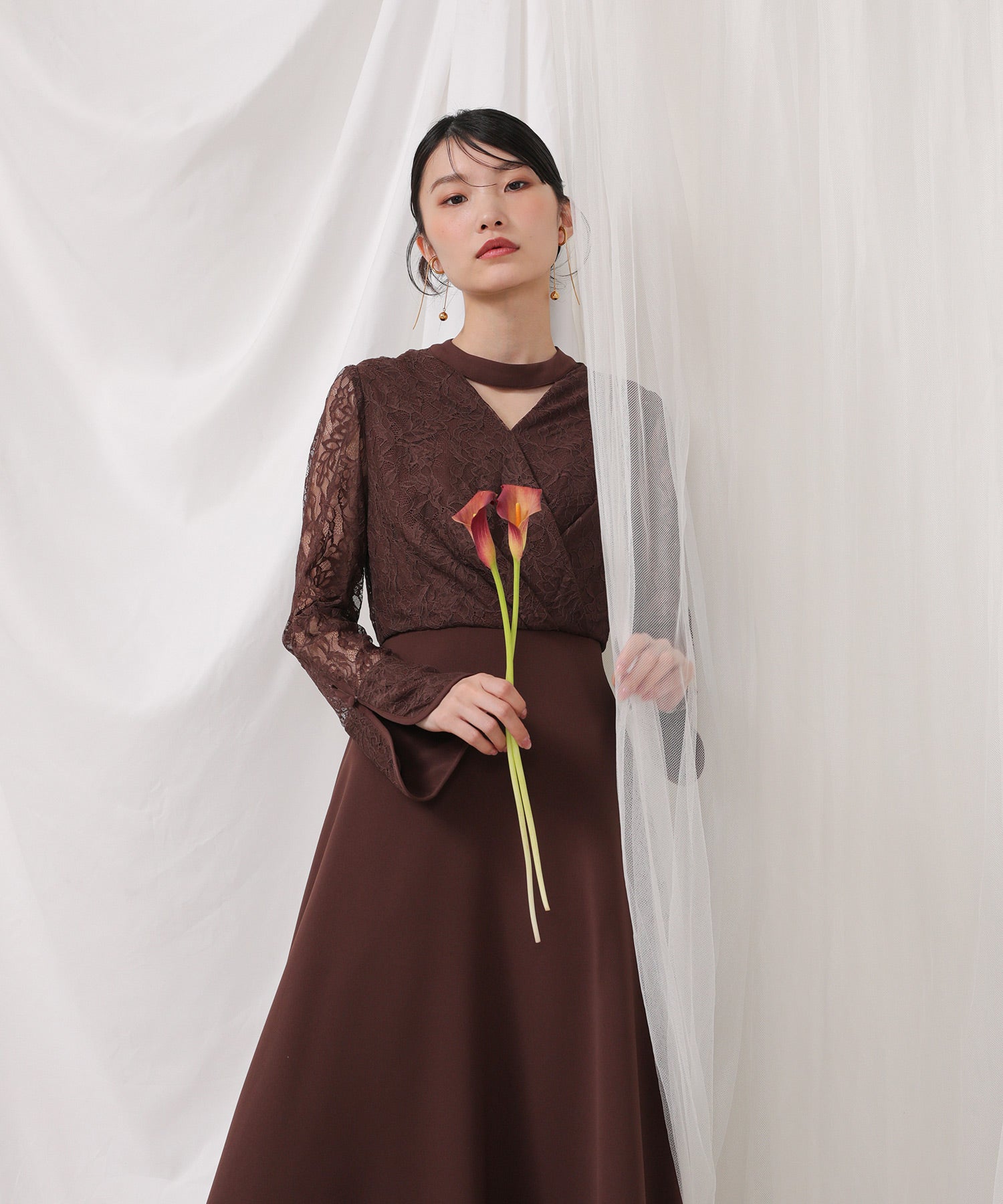 フラワー レース トライアングルデザイン ワンピース ドレス