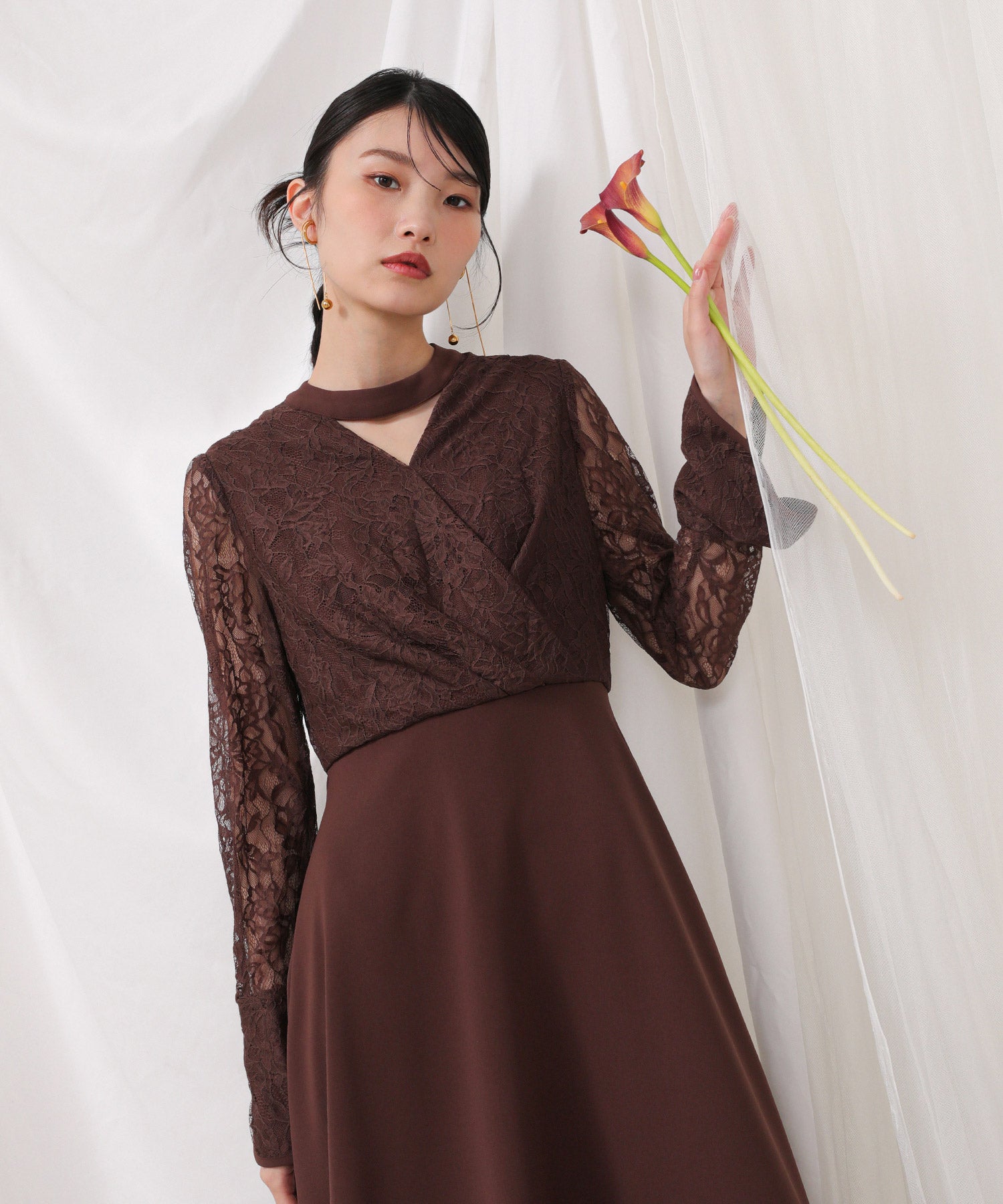 フラワー レース トライアングルデザイン ワンピース ドレス