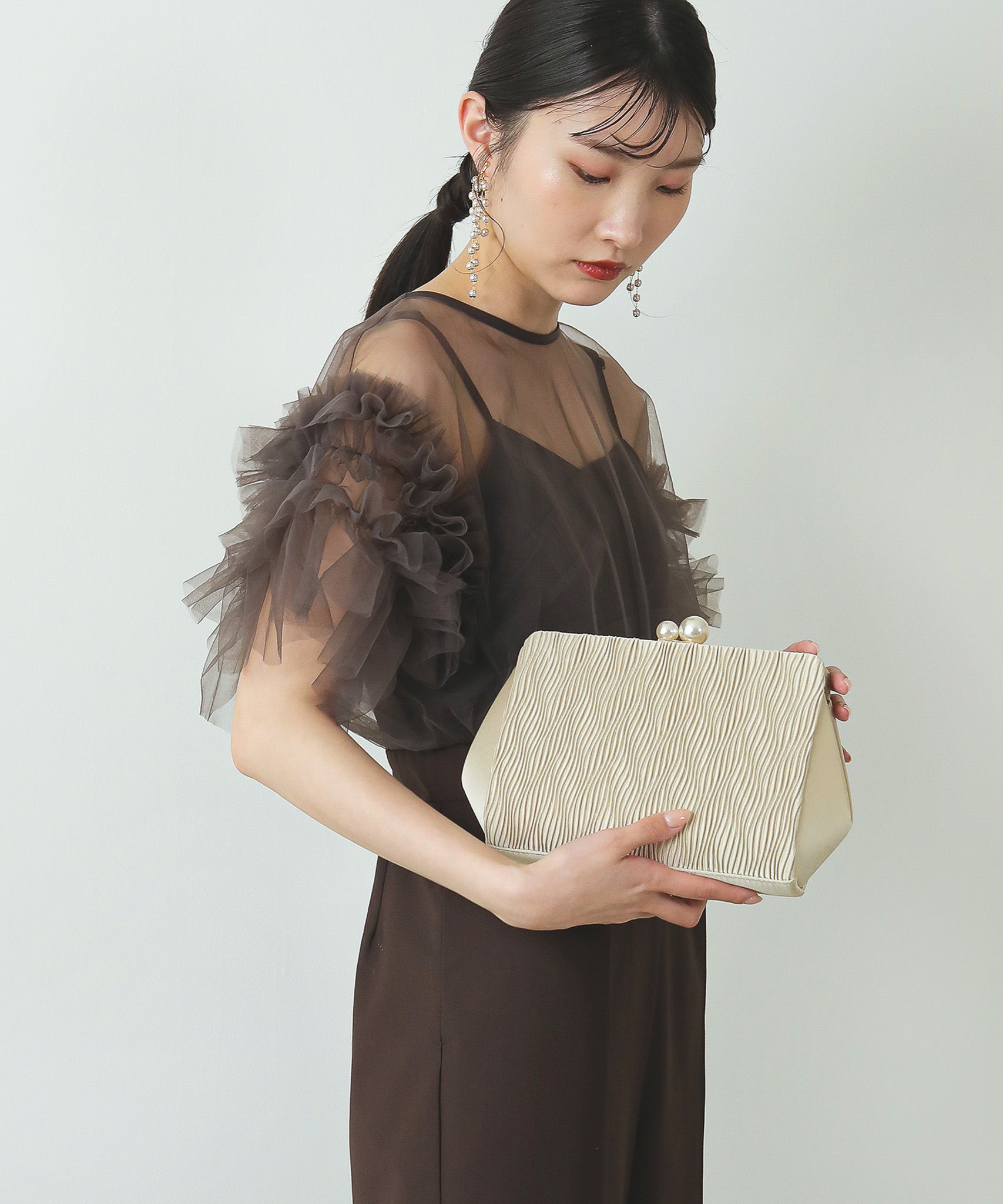 3way プリーツ パール がま口 結婚式 お呼ばれ パーティーバッグ