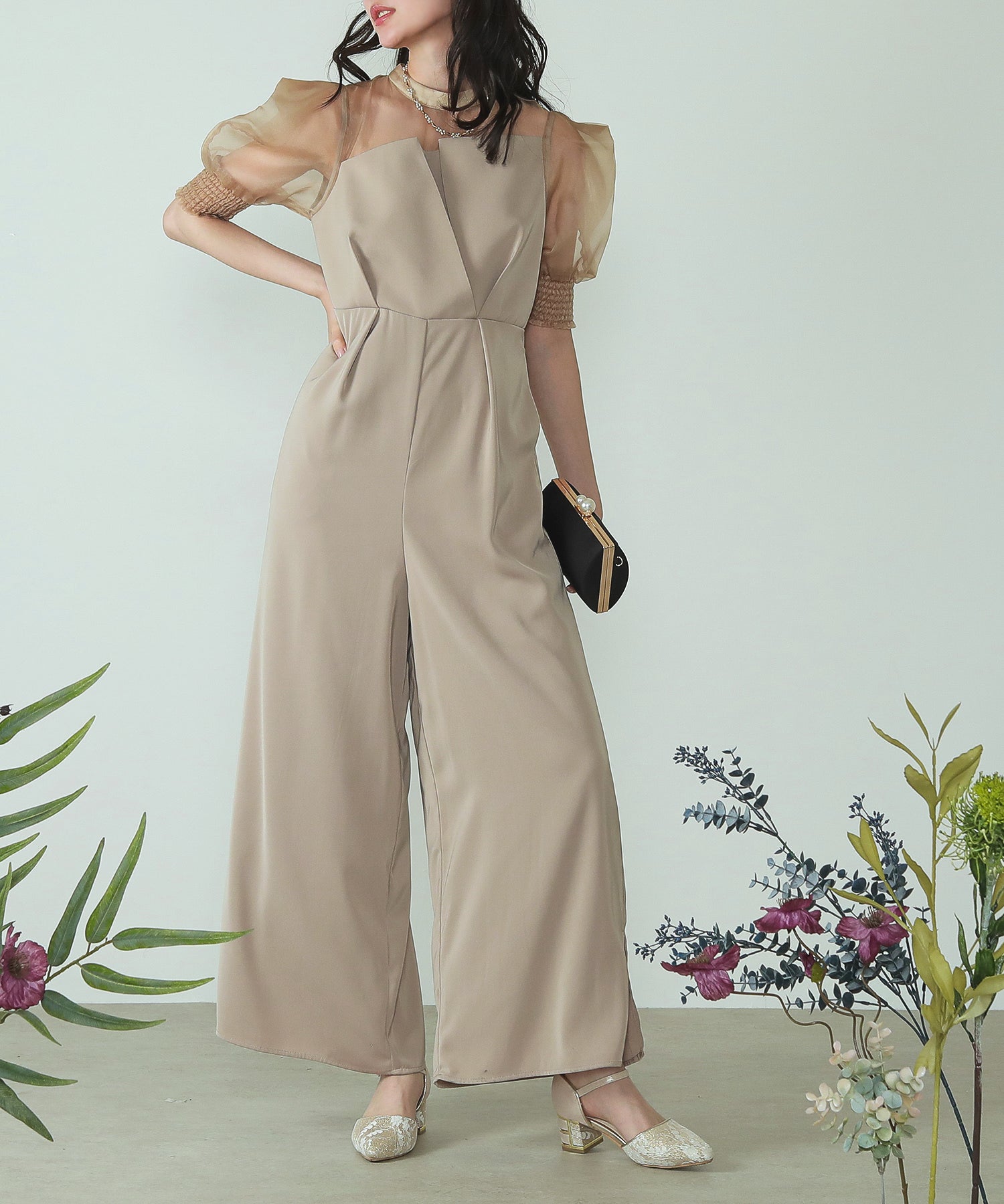 シアーボックススリーブ オケージョン パンツドレス 結婚式ドレス