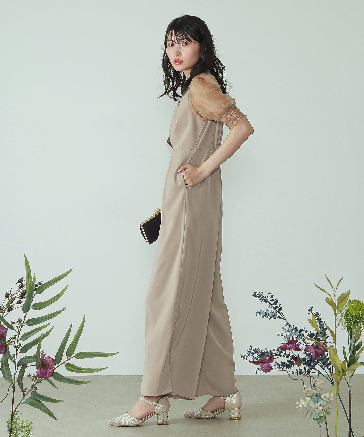 シアーボックススリーブ オケージョン パンツドレス 結婚式ドレス