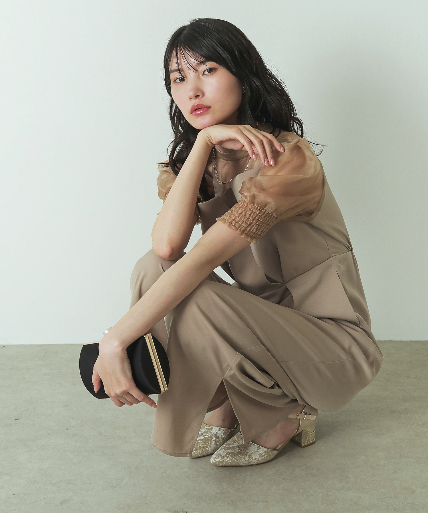 シアーボックススリーブ オケージョン パンツドレス 結婚式ドレス