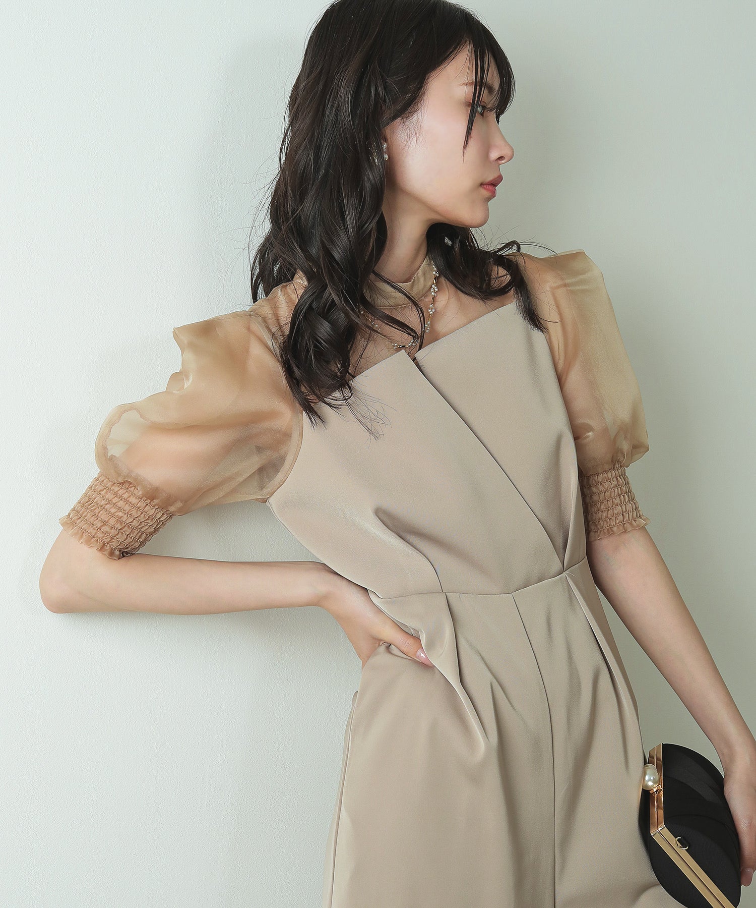 シアーボックススリーブ オケージョン パンツドレス 結婚式ドレス