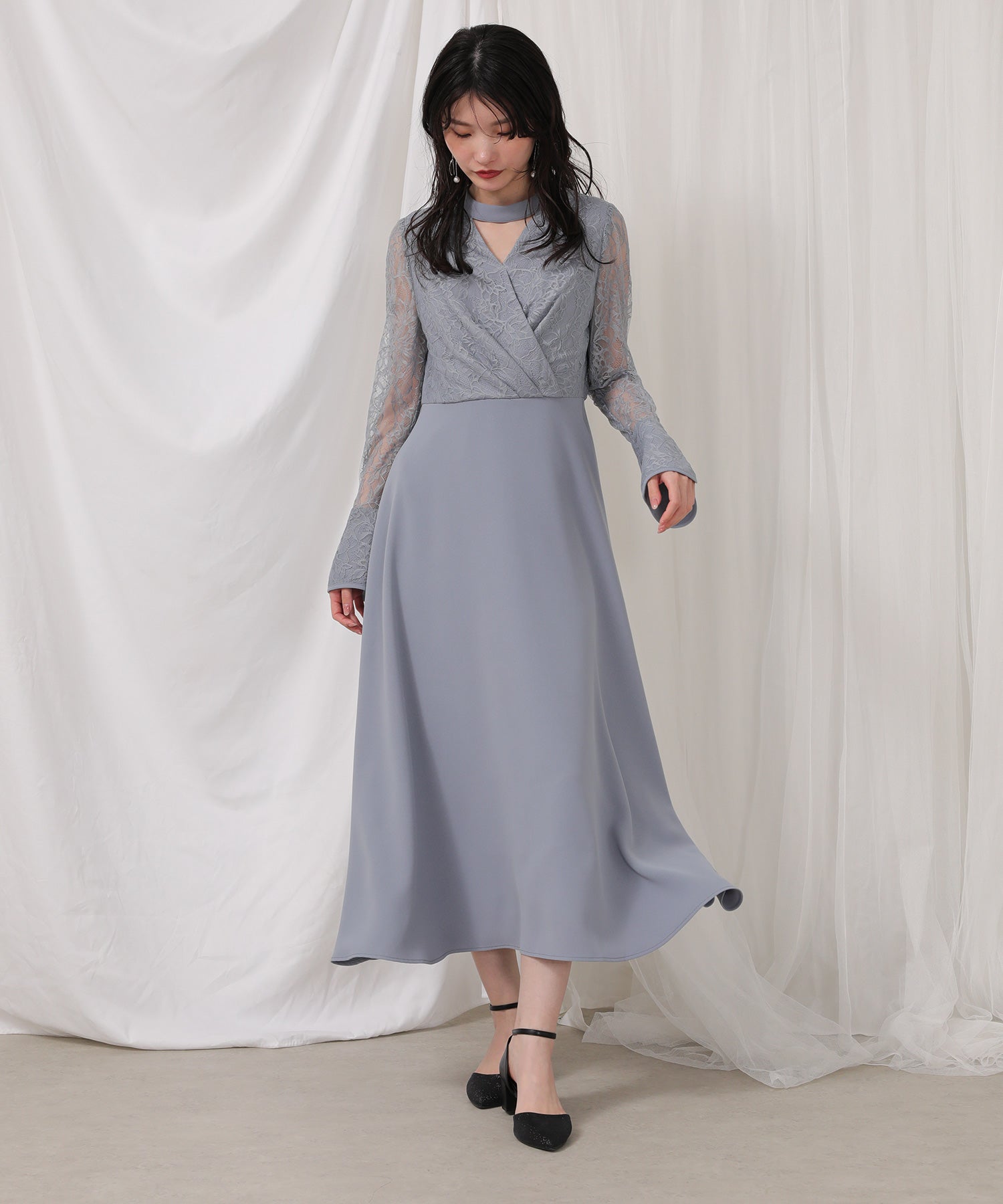 フラワー レース トライアングルデザイン ワンピース ドレス