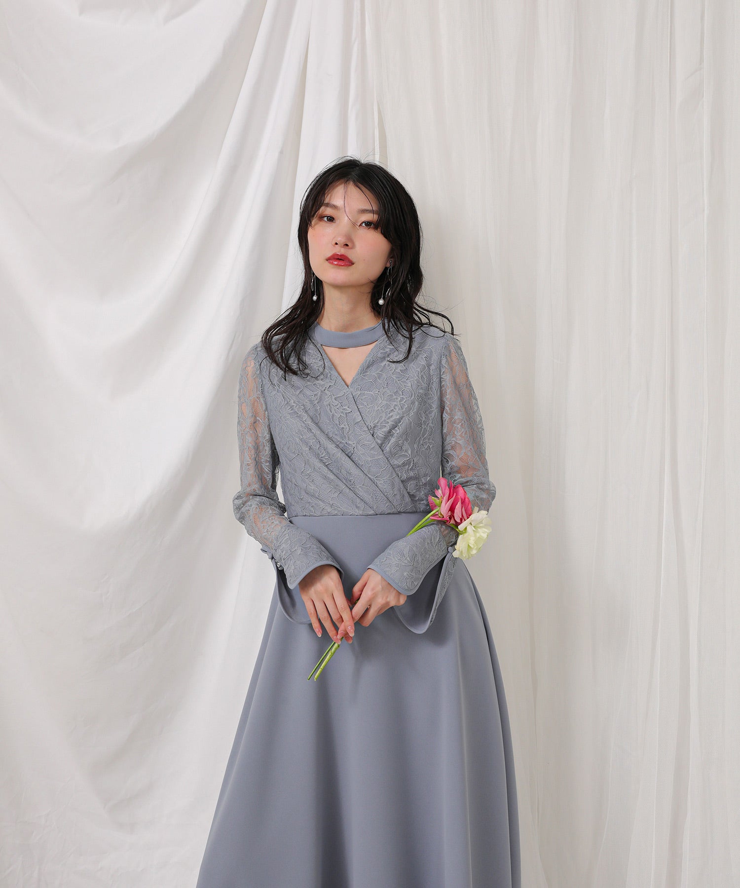 フラワー レース トライアングルデザイン ワンピース ドレス