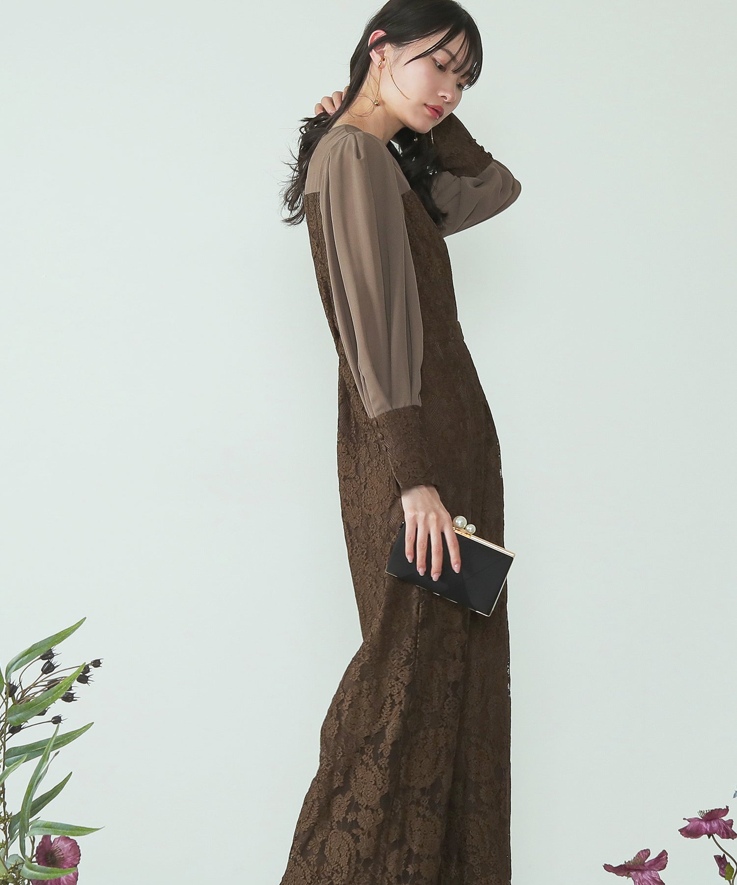 フラワーレース ワイドシルエット オールインワン パンツドレス