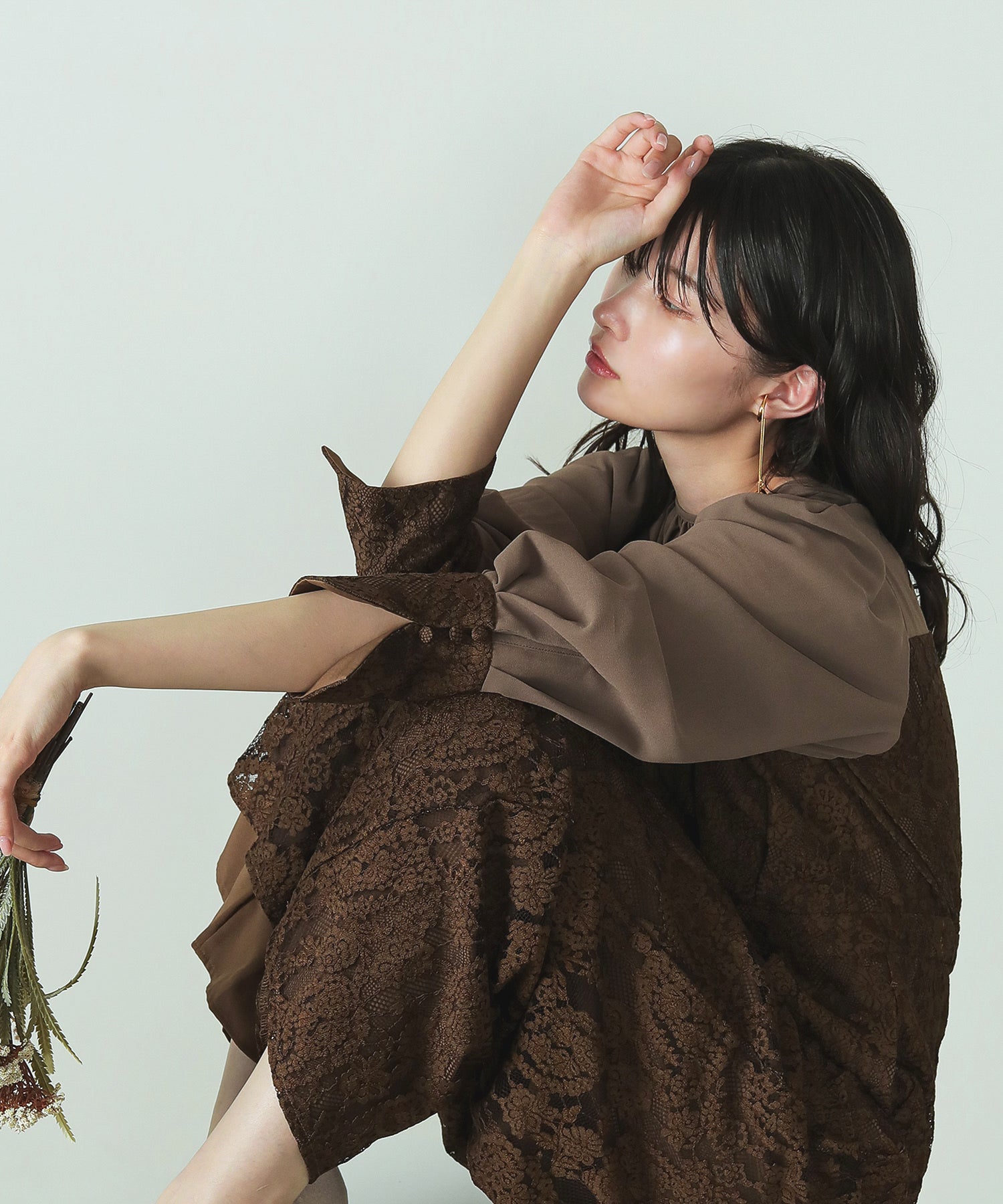 フラワーレース ワイドシルエット オールインワン パンツドレス