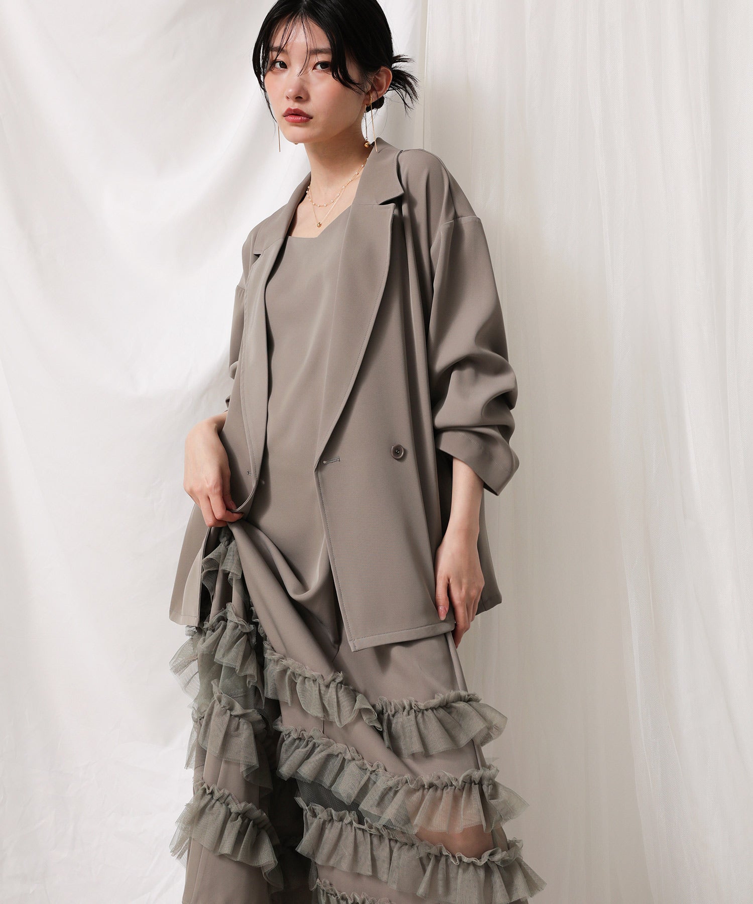 裾フリルキャミワンピース ジャケット 2点セット ドレス