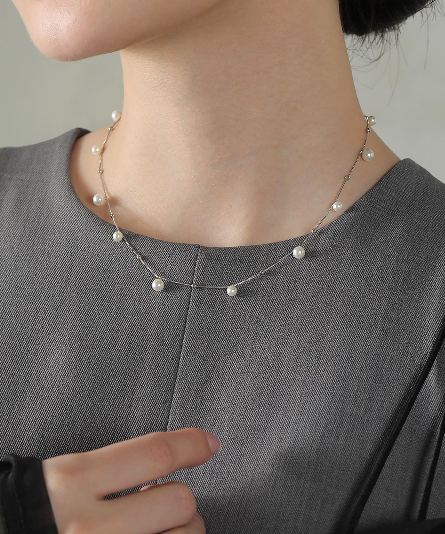 ミニメタルボール×パール ネックレス