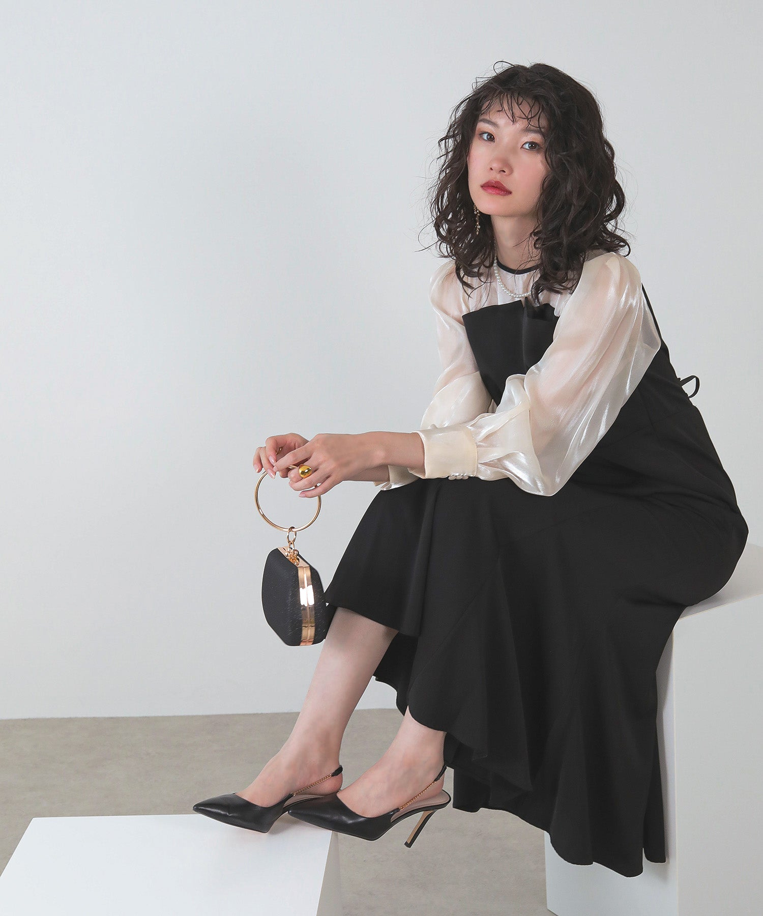 パフスリーブ ビスチェ マーメイドライン ワンピース ドレス