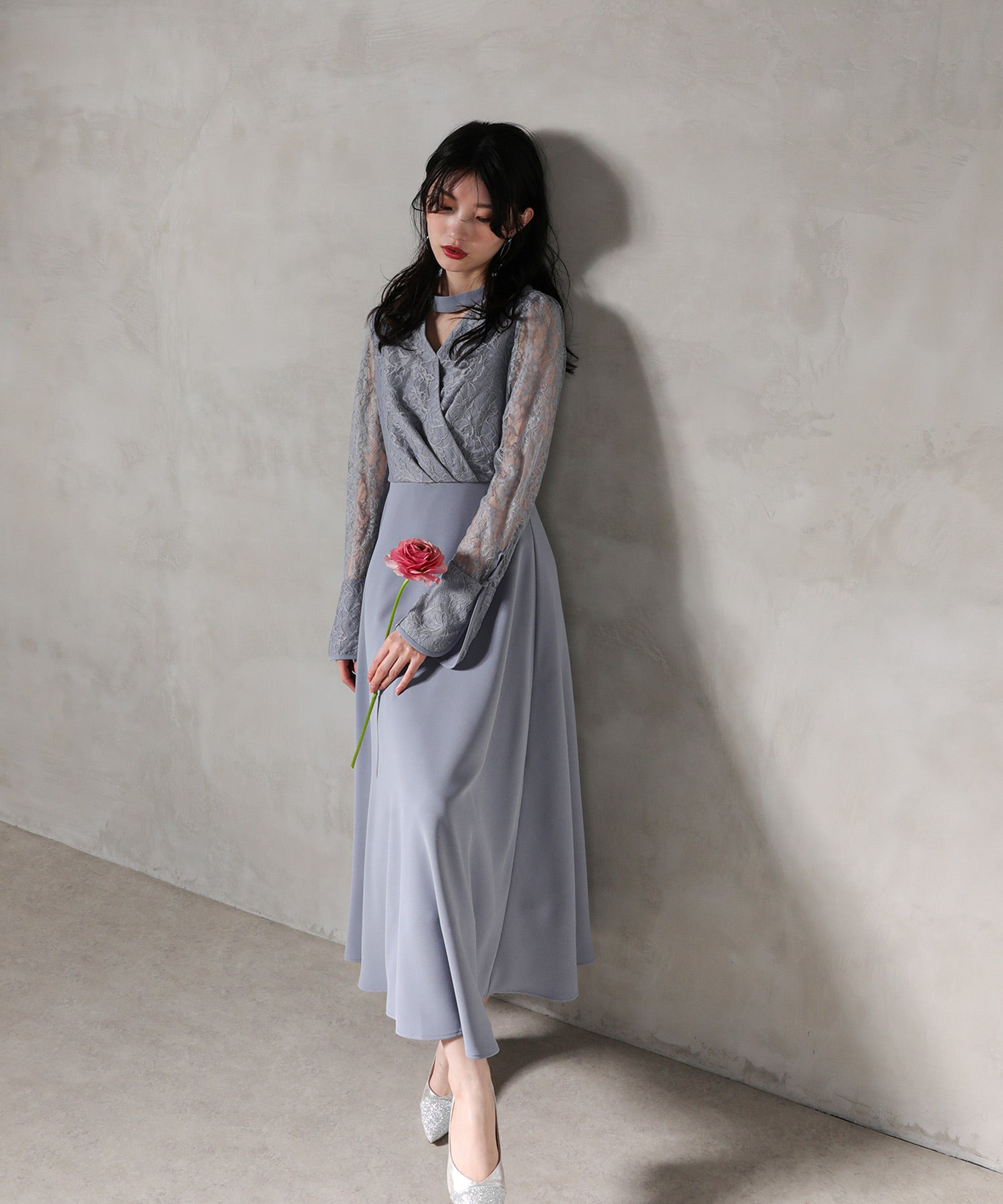 フラワー レース トライアングルデザイン ワンピース ドレス