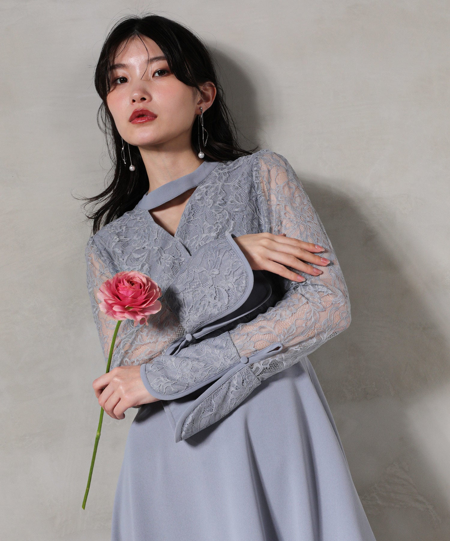 フラワー レース トライアングルデザイン ワンピース ドレス