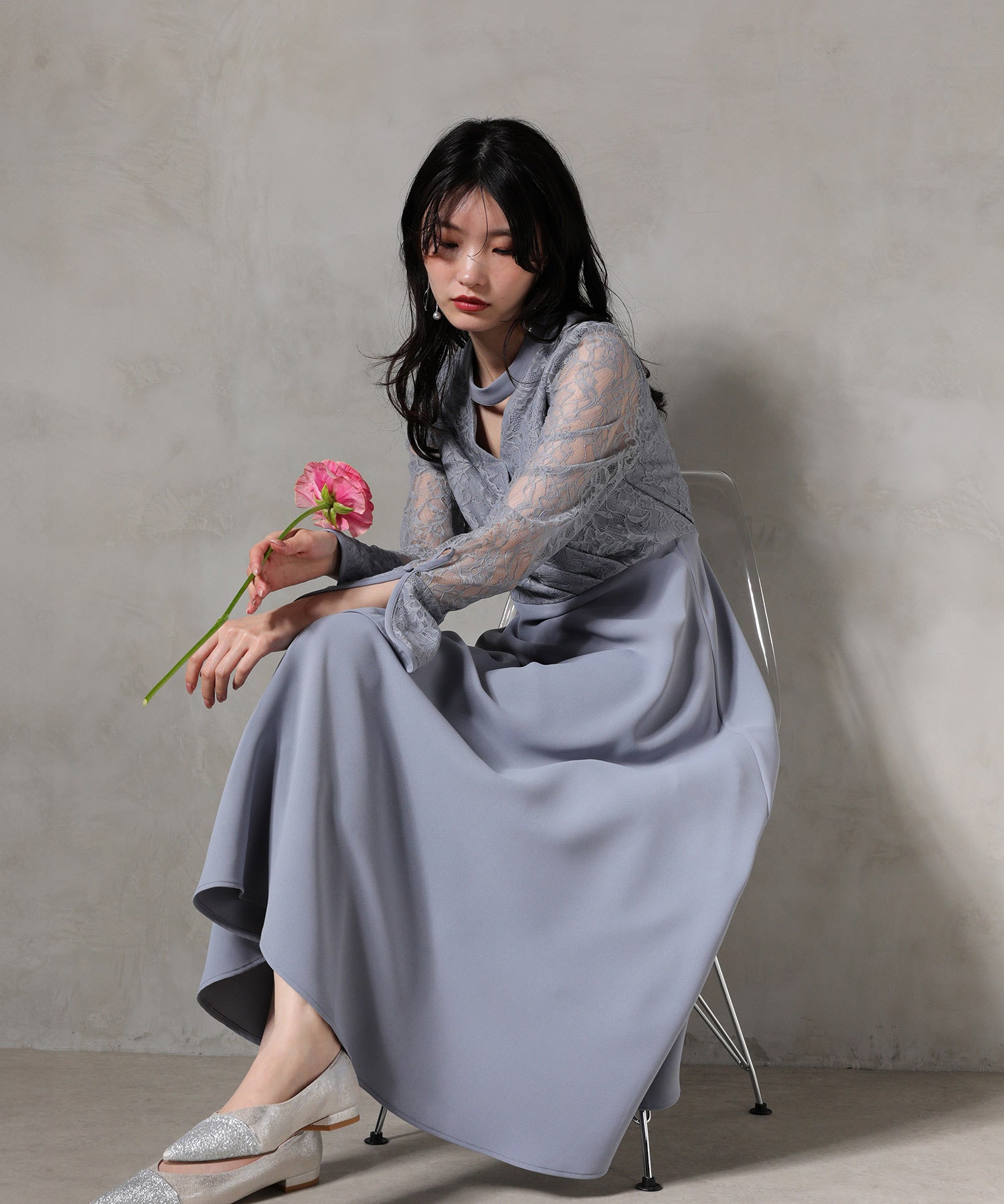 フラワー レース トライアングルデザイン ワンピース ドレス