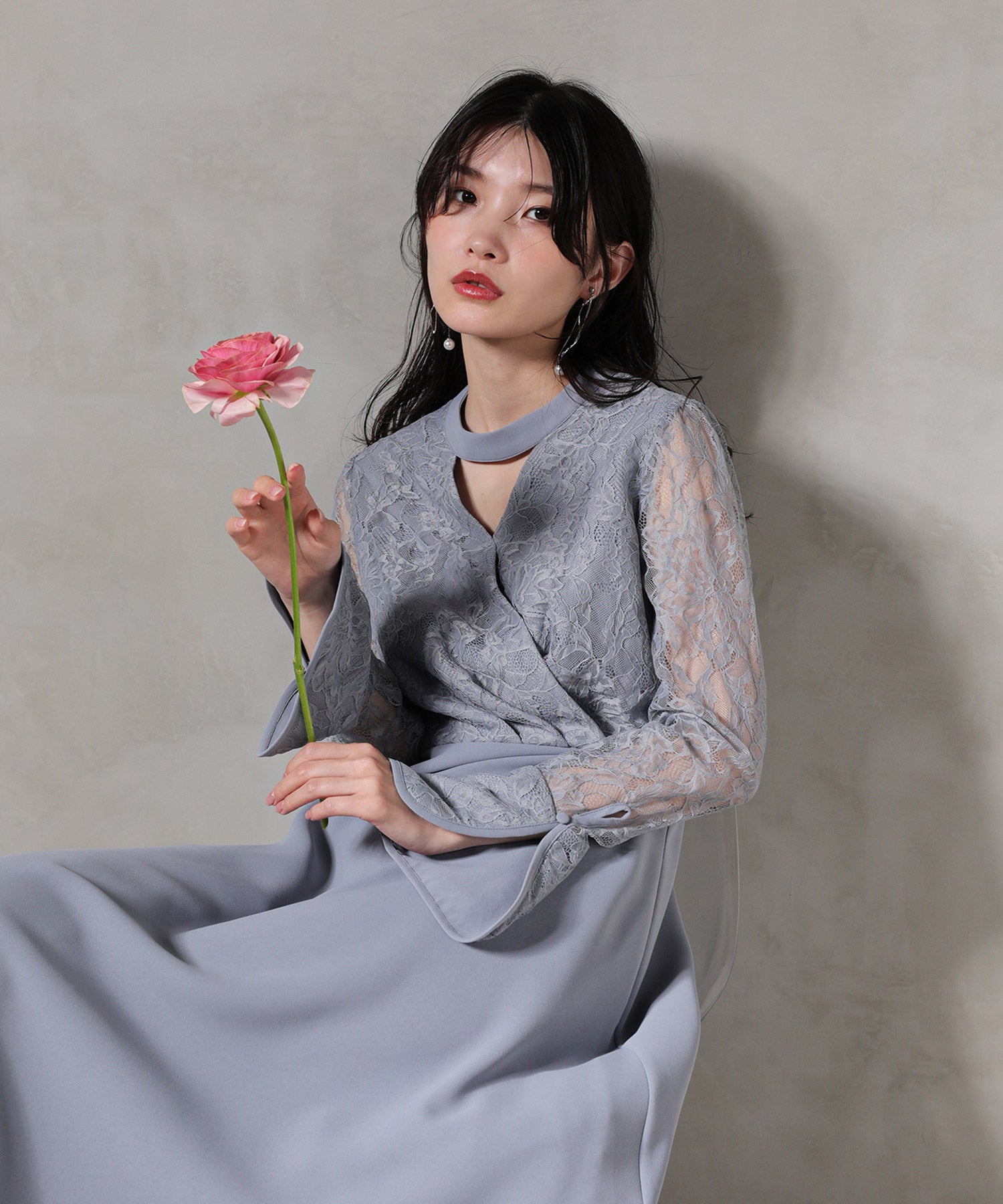 フラワー レース トライアングルデザイン ワンピース ドレス