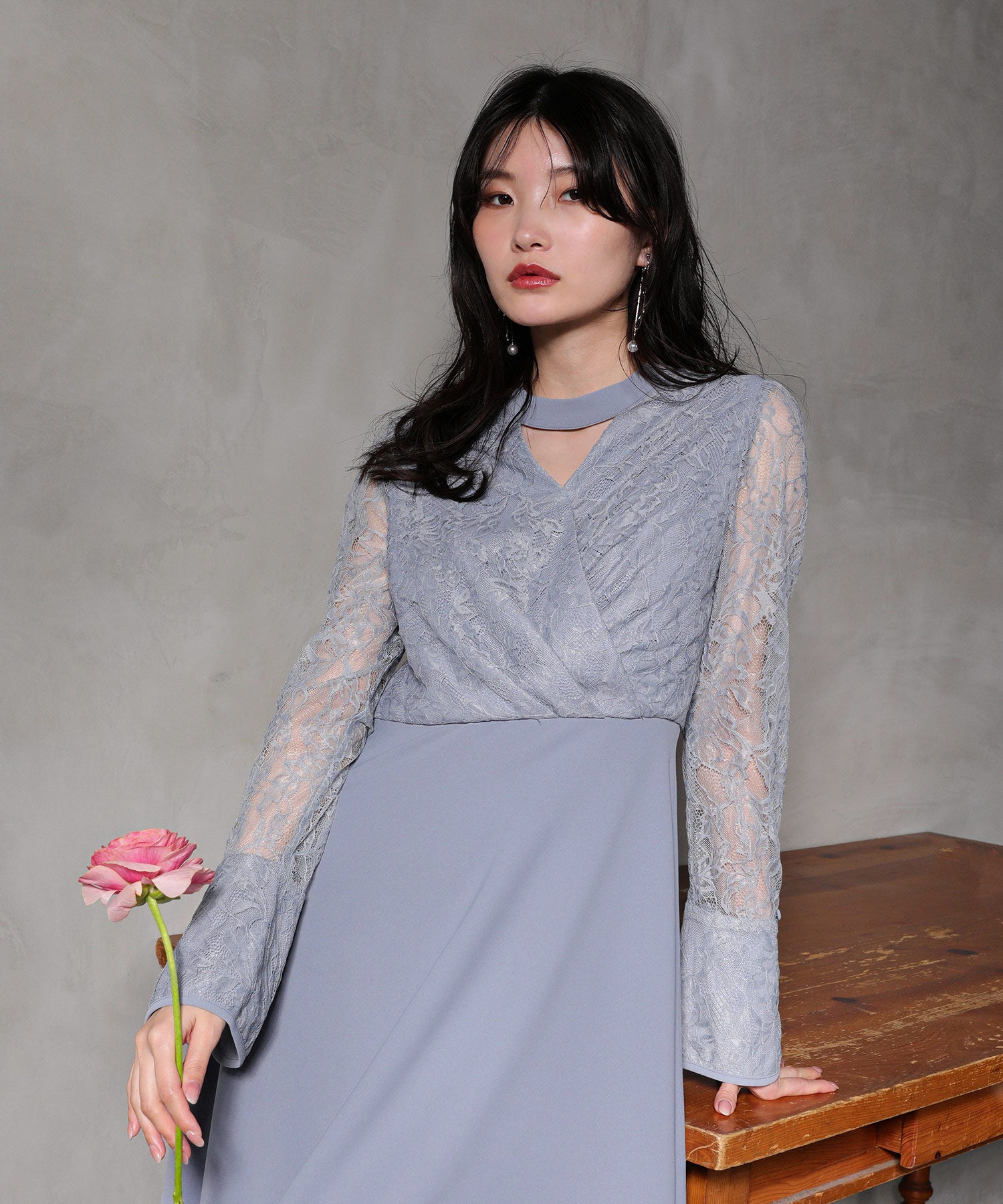 フラワー レース トライアングルデザイン ワンピース ドレス